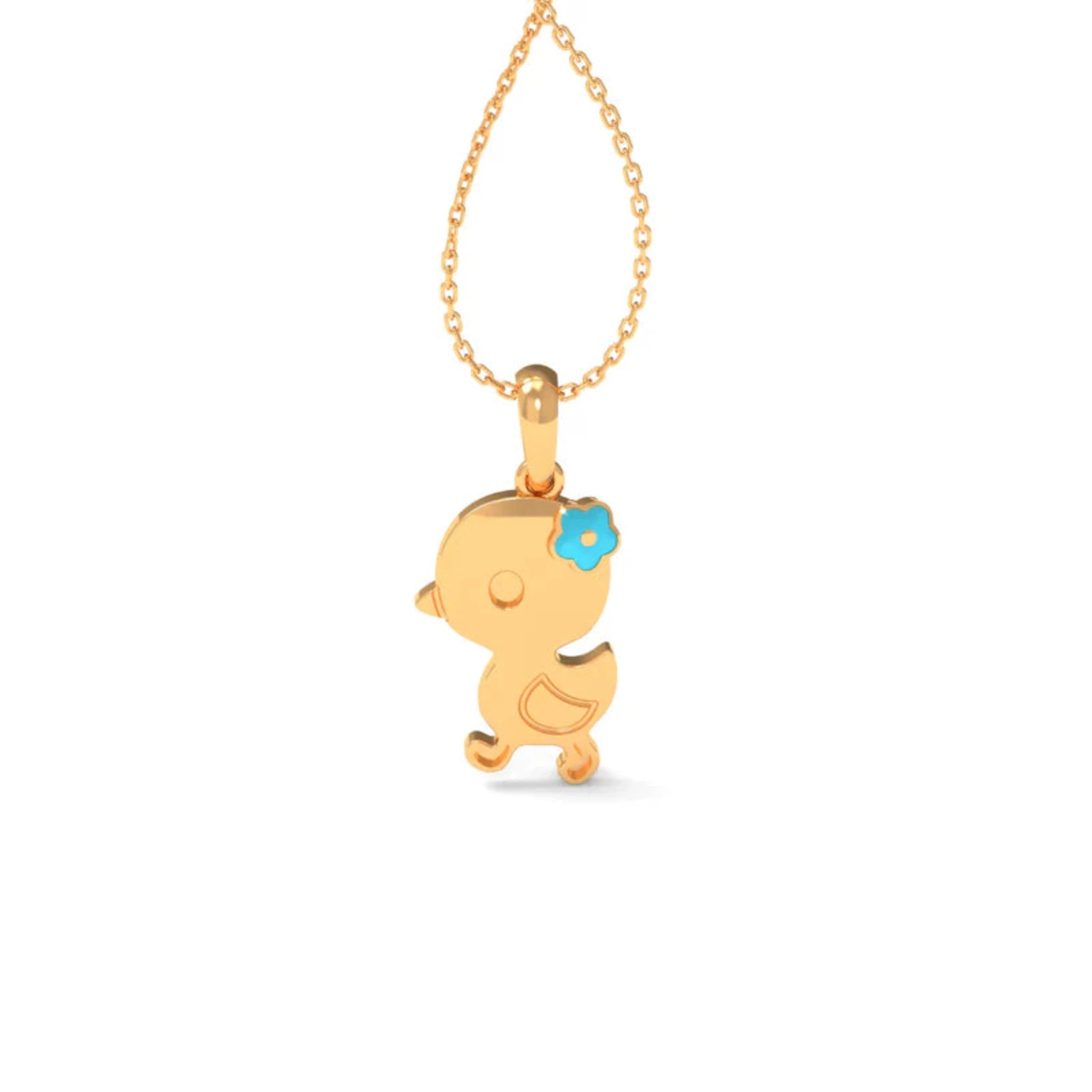 Turquoise Floral Accent Silver Yellow Gold Tiny Duck Cute Pendant For Kids