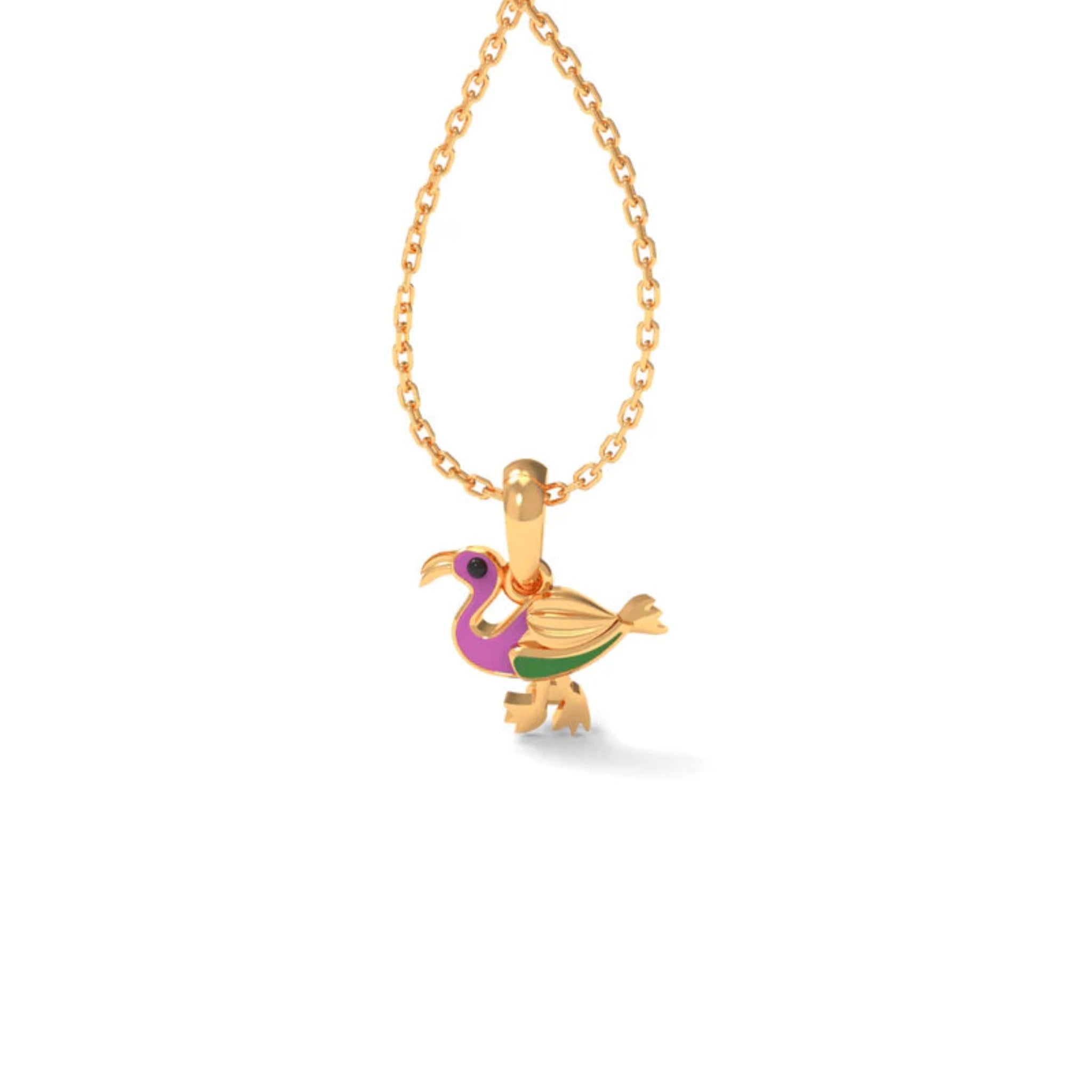 Colorful Enamel Silver Yellow Gold Dainty Flamingo Pendant for Kids