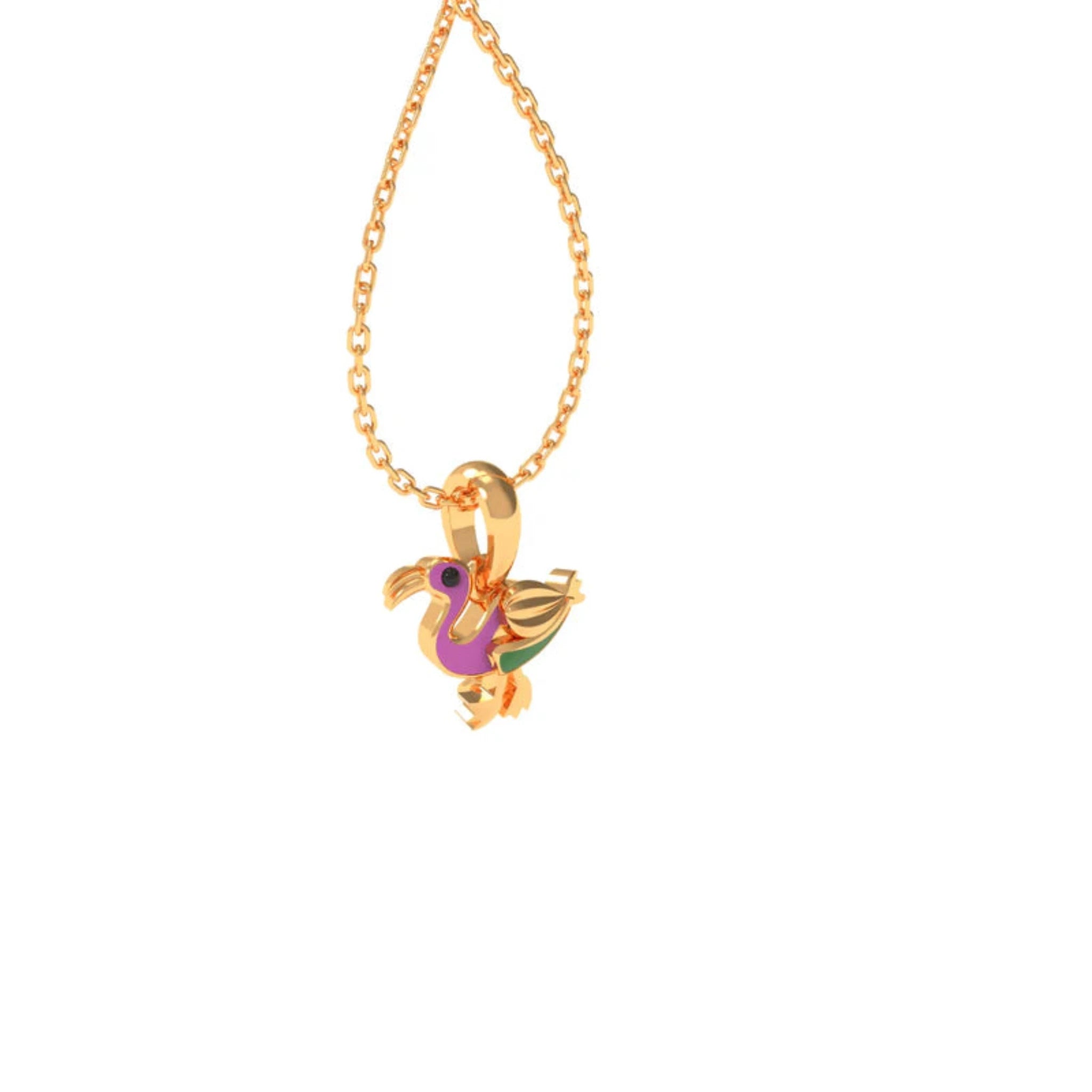 Colorful Enamel Silver Yellow Gold Dainty Flamingo Pendant for Kids