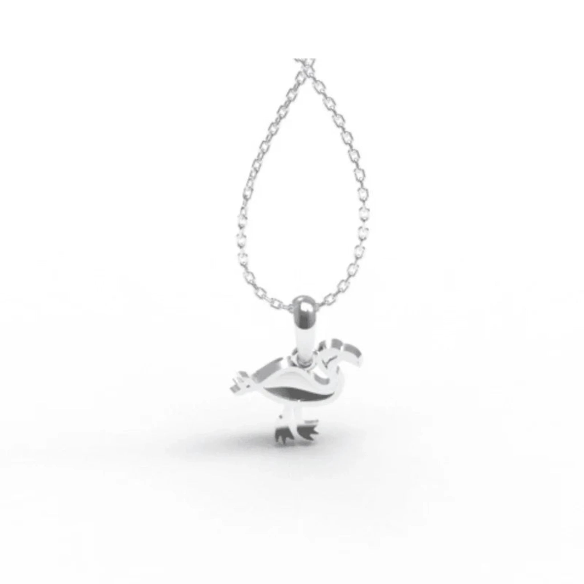 Petite Pink & Green Enamel Silver White Gold Tiny Flamingo Pendant for Kids