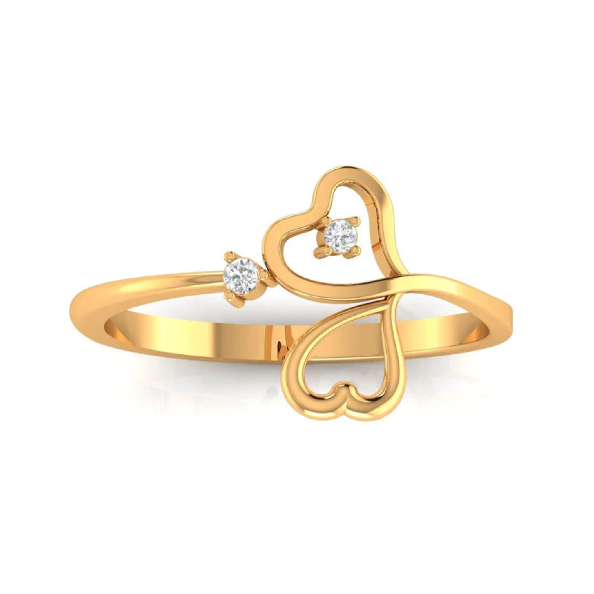 Yellow Gold Adjustable Silver Double Heart Motif Promise Ring For Woman