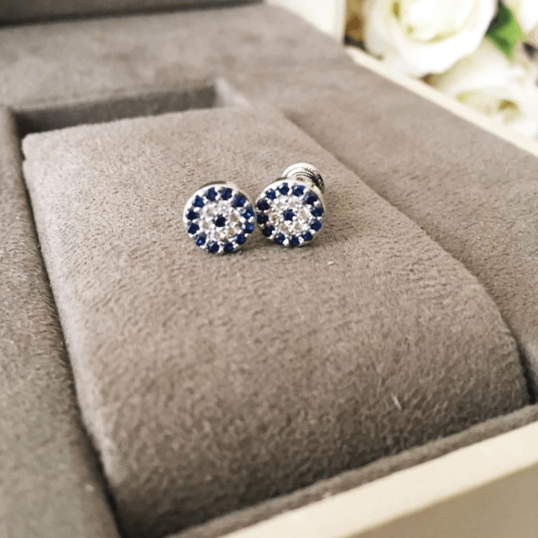925 Sterling Silver Embrace Protection and Beauty with the Blue Diamond Evil Eye Earring AUS-444 - Auory