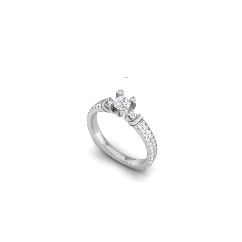 White Gold Adjustable Silver Sparkling Pave Set Floral Ring For Woman