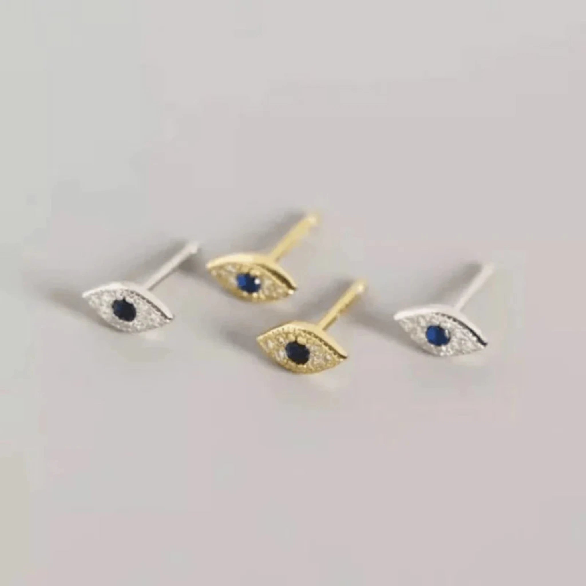 Silver Blue Accent Stone Symbolic Evil Eye Stud White Gold Earring For Woman