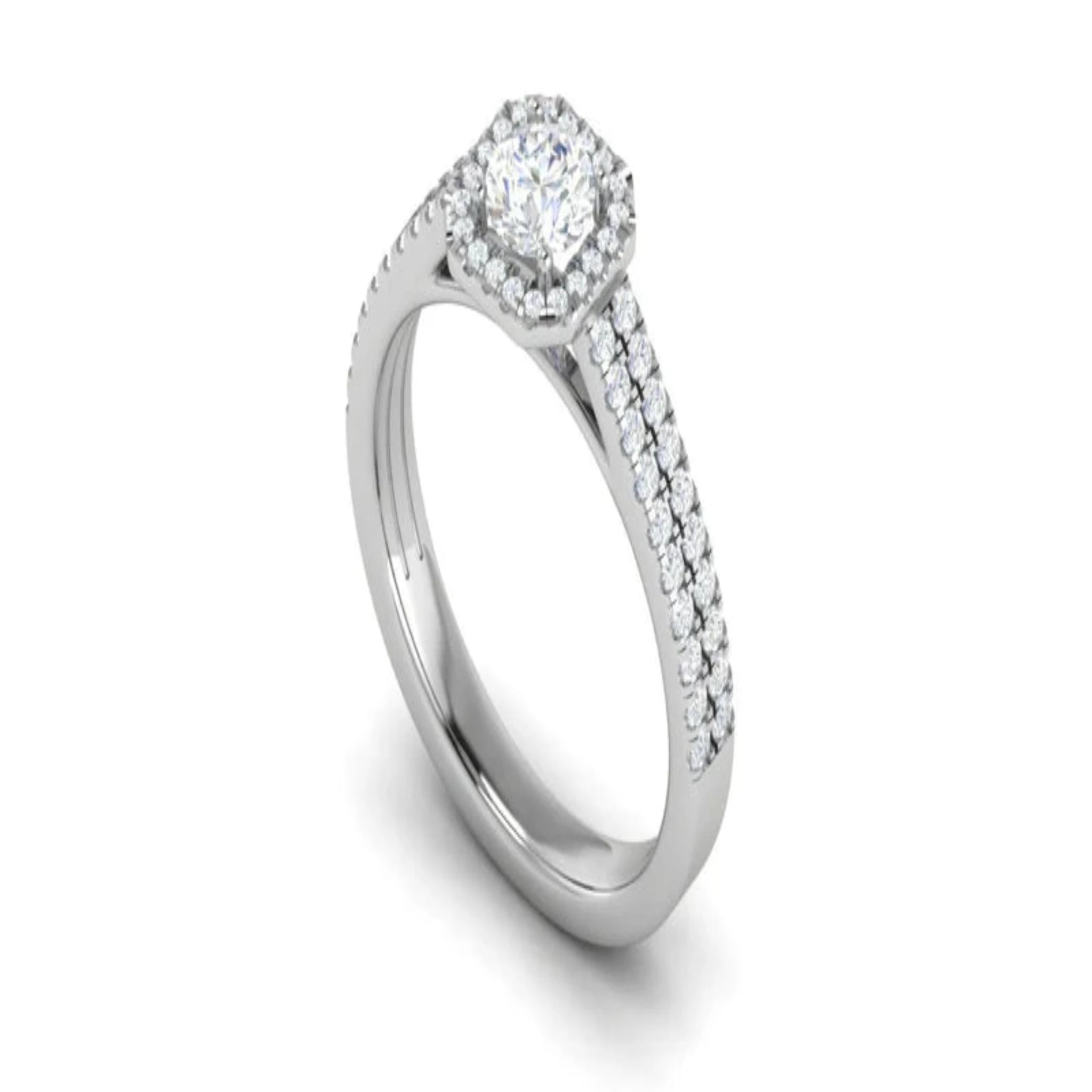 White Gold Adjustable Silver Double Row Halo Round Ring For Woman