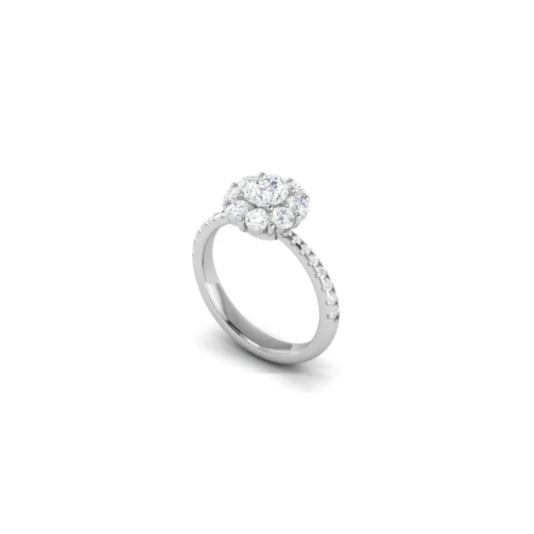 White Gold Adjustable Silver Diamond Flower Halo Pave Band Ring For Woman