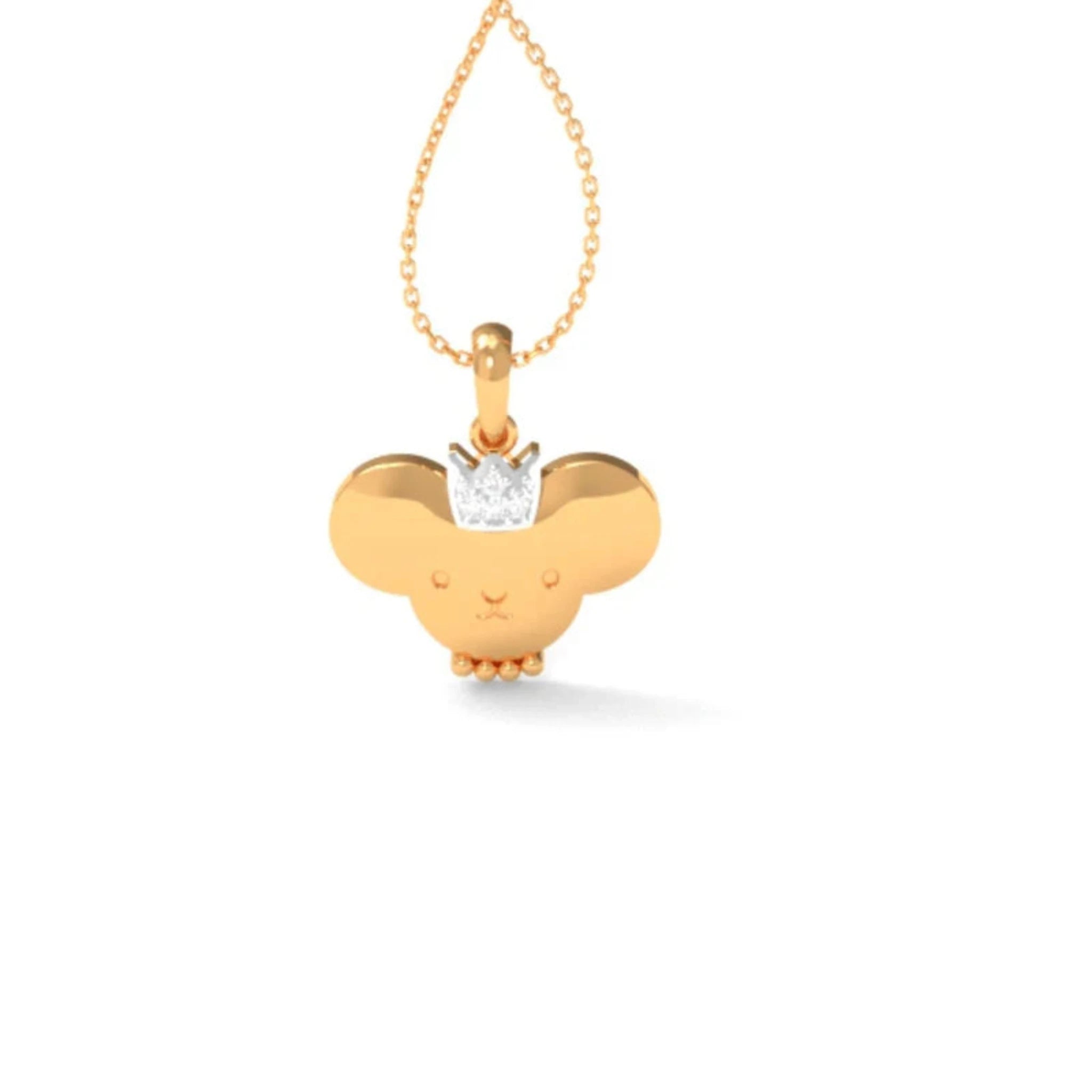 Playful Miniature Silver Yellow Gold Royal Crown Mouse Pendant For Kids