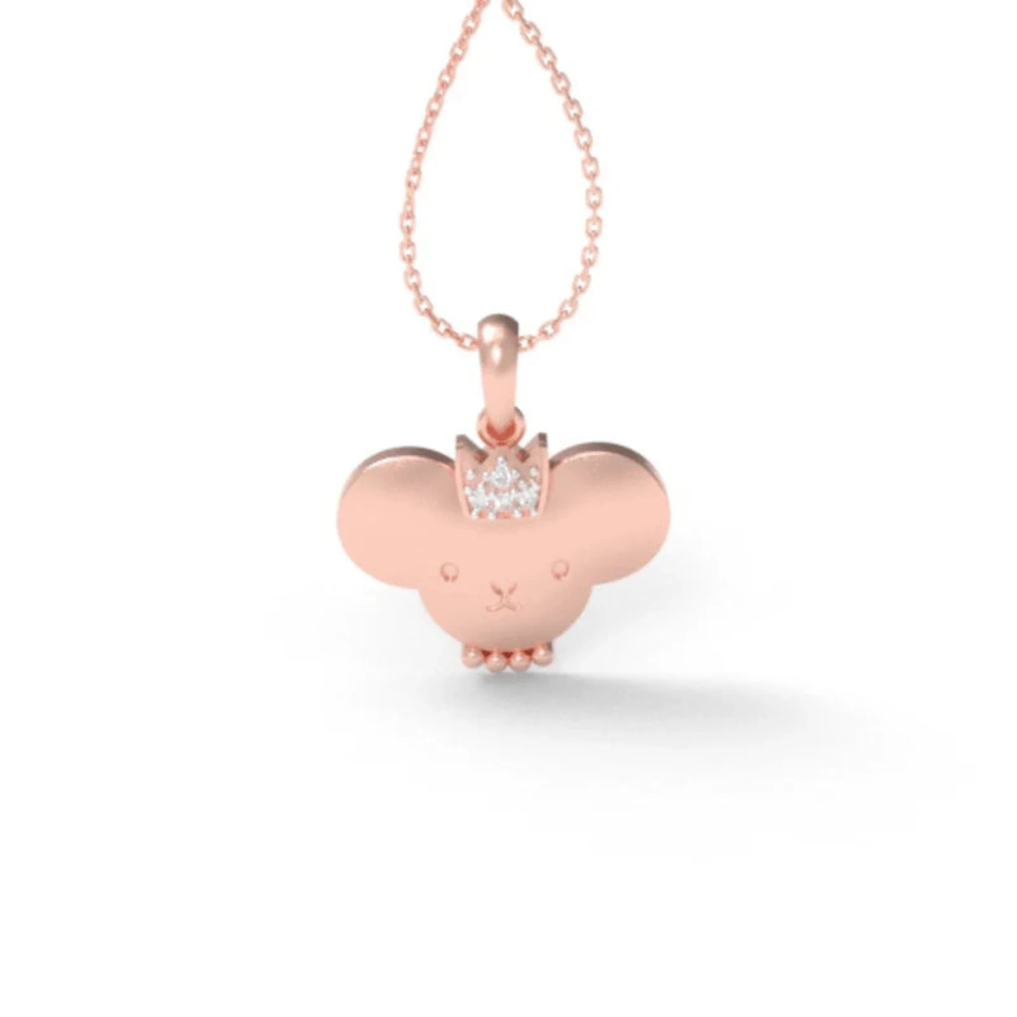 Delicate Silver Rose Gold Crowned Mouse Pendant For Kids