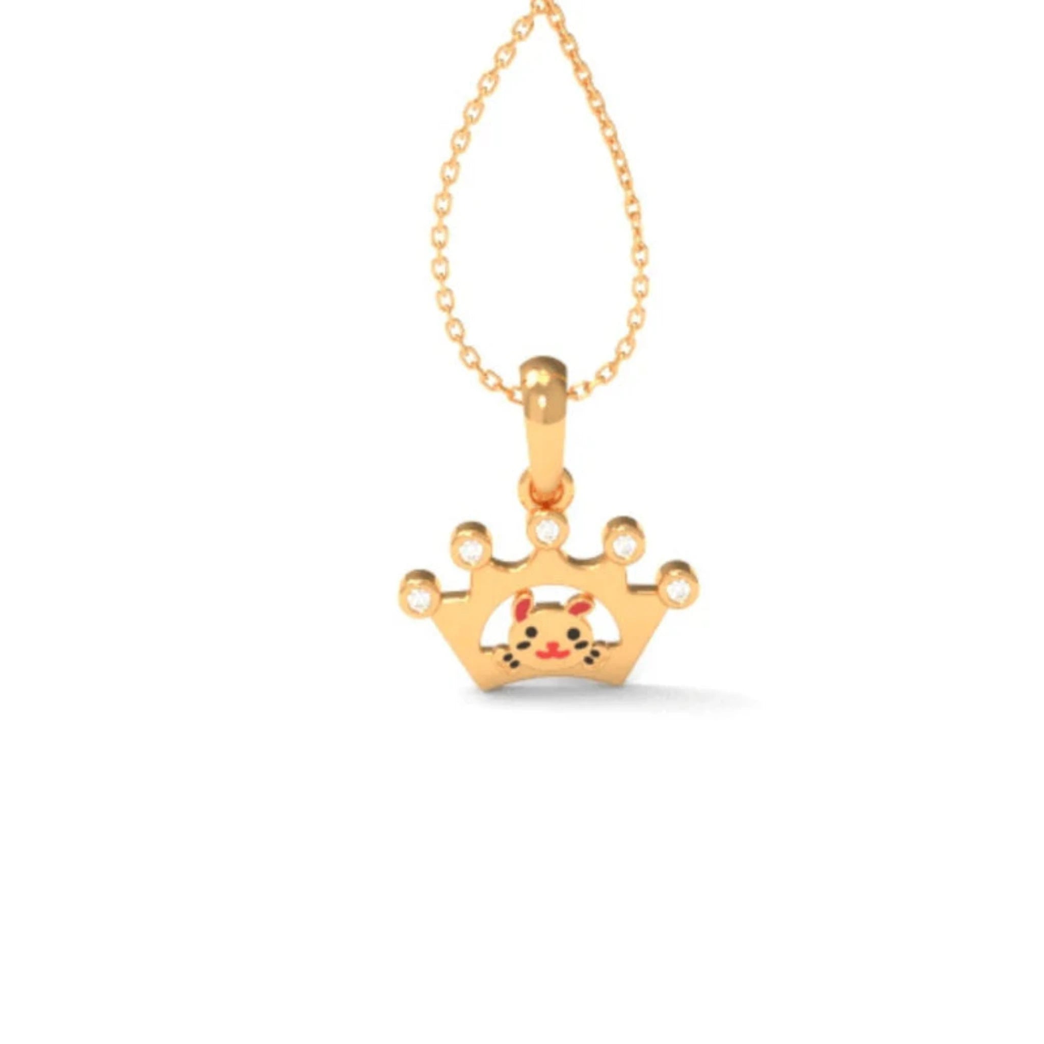 Diamond Accents Silver Yellow Gold Dainty Crown Pendant For Kids