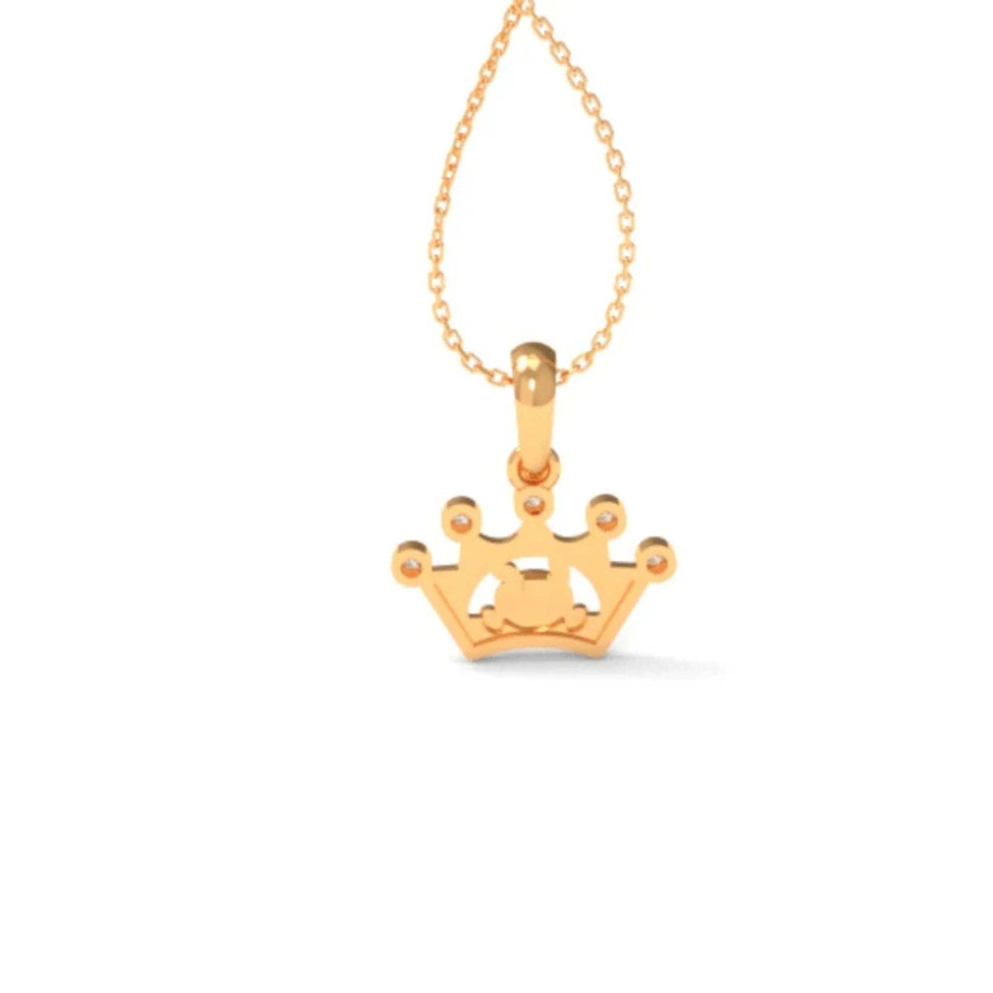 Diamond Accents Silver Yellow Gold Dainty Crown Pendant For Kids