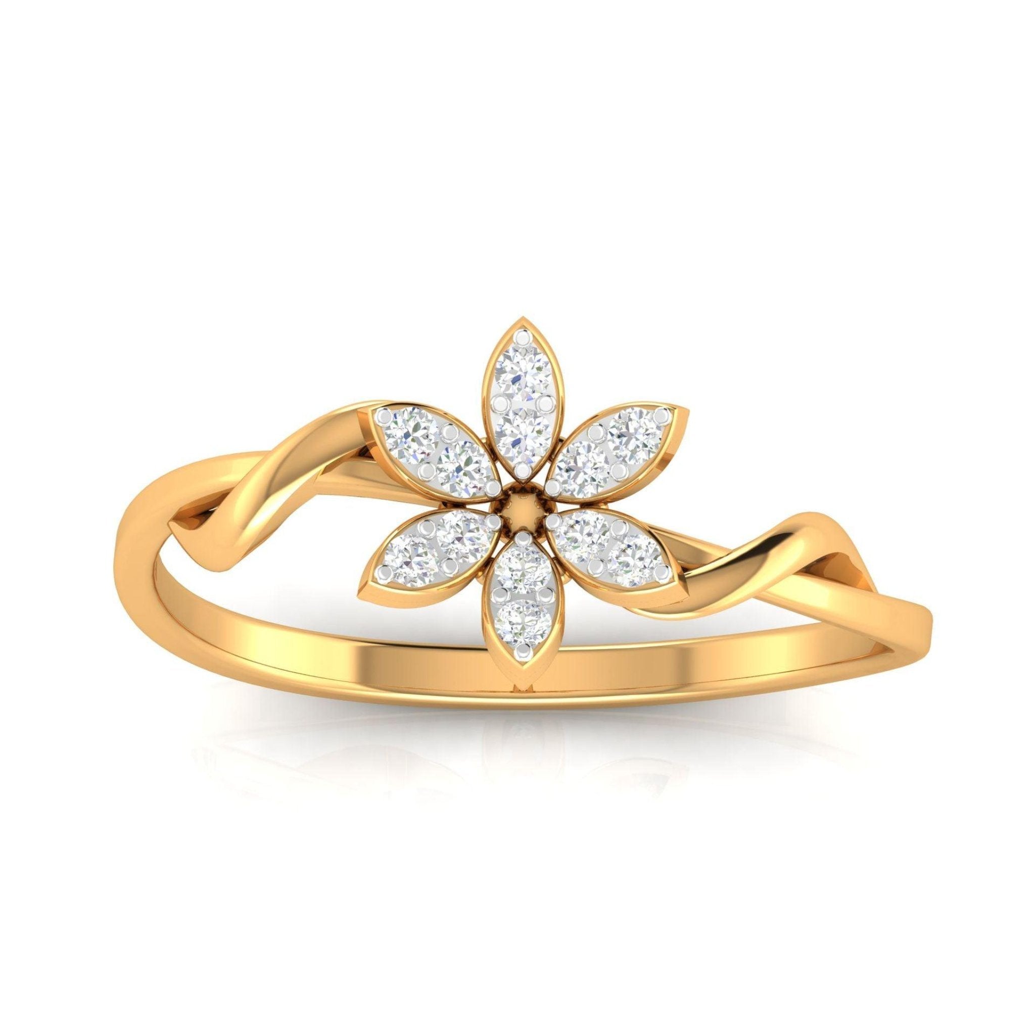 Silver Yellow Gold Plated Adjustable Floral Pave Ring For Women