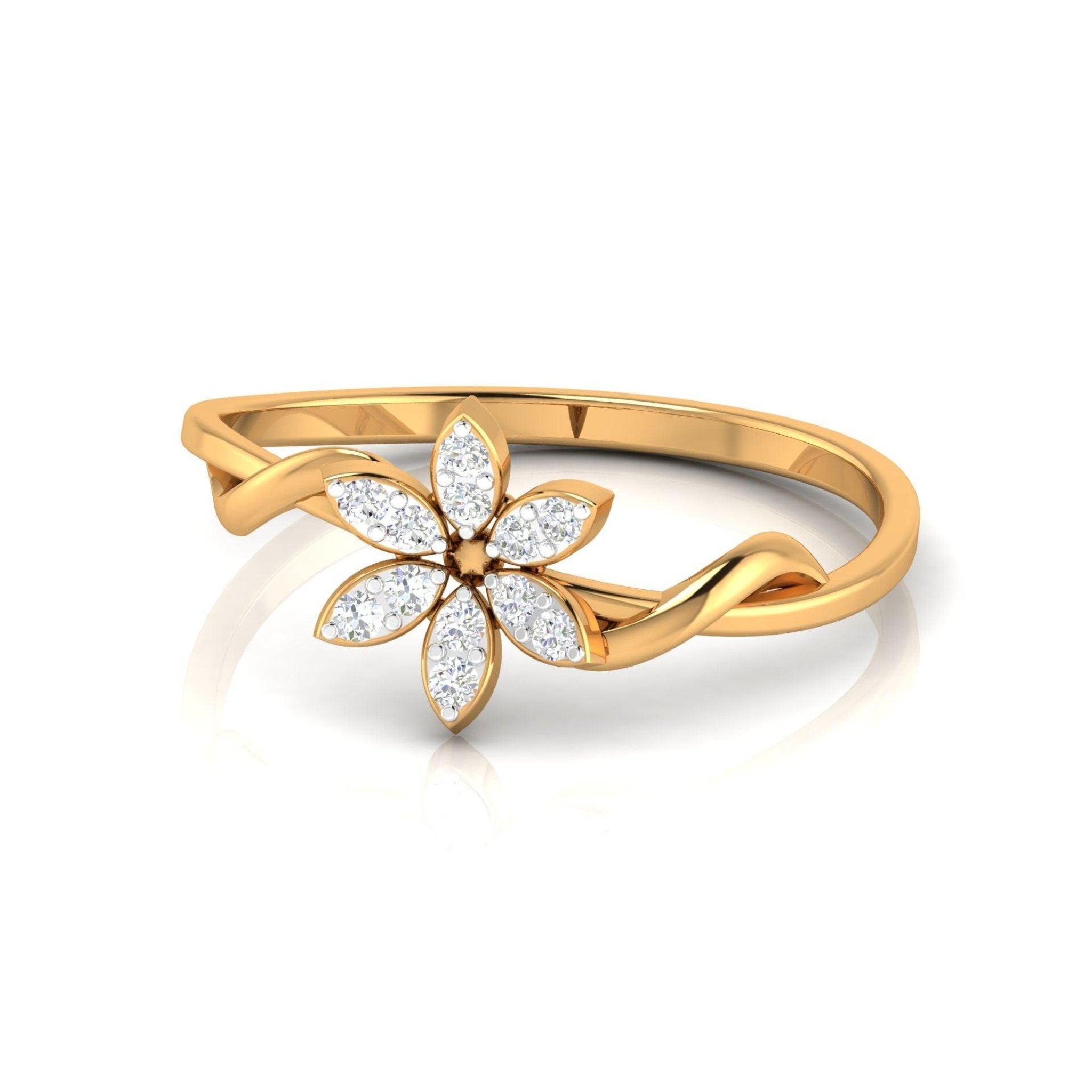 Silver Yellow Gold Plated Adjustable Floral Pave Ring For Women