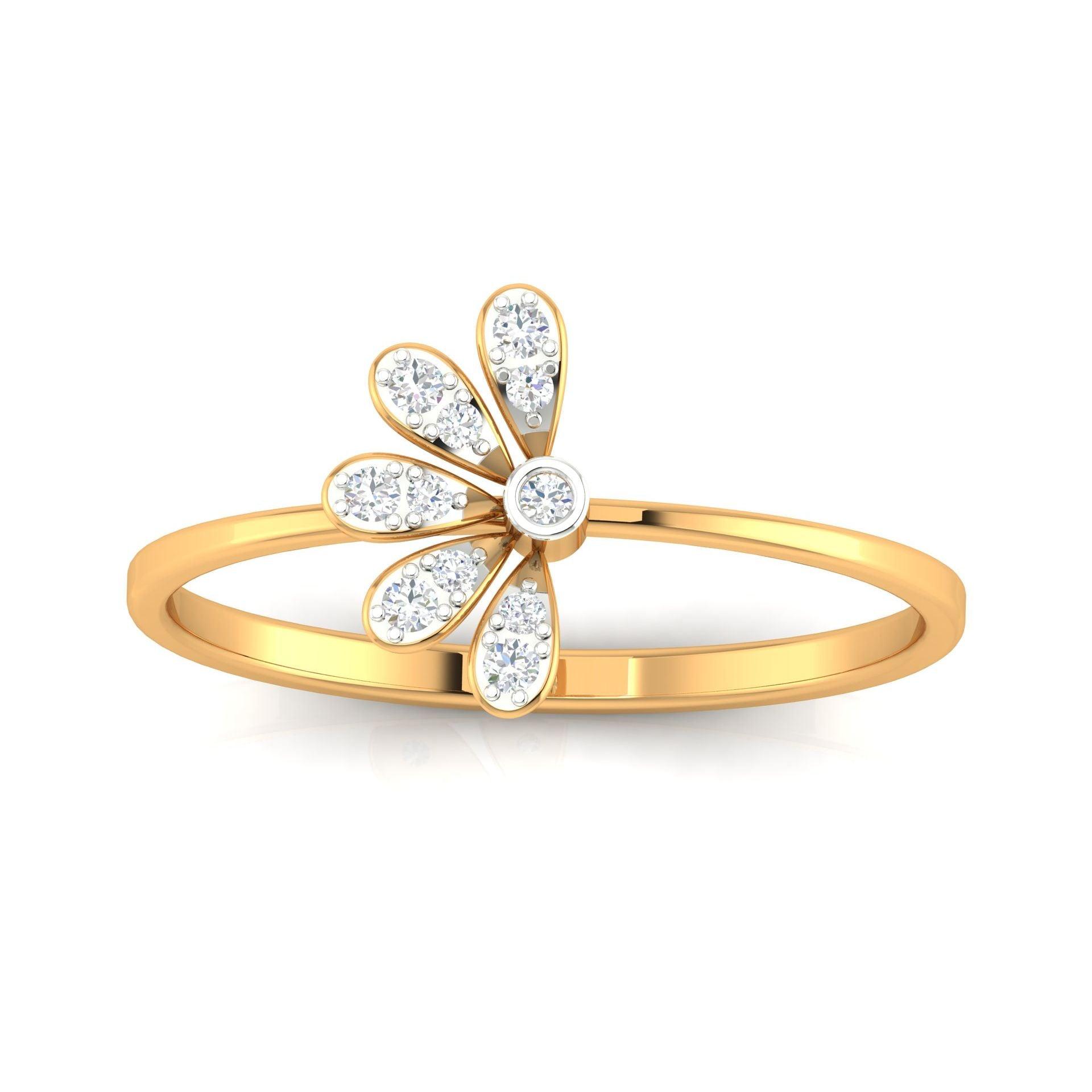 925 Sterling Silver Golden Petals Half Flower Design Lightweight Gold-Plated Ring AUS - 335 - Auory