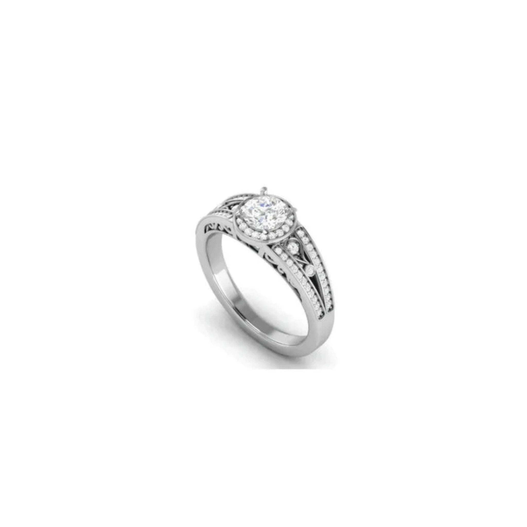 White Gold Adjustable Silver Round Halo Milgrain Floral Diamond Bridal Ring For Woman