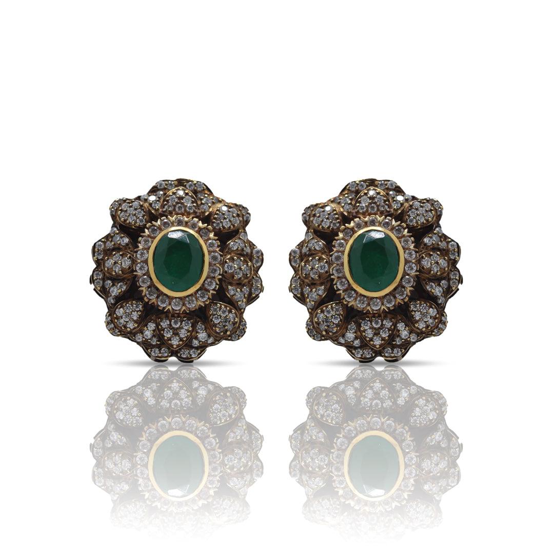 925 Sterling Silver Heptagonal Splendor Emerald Earring - Auory