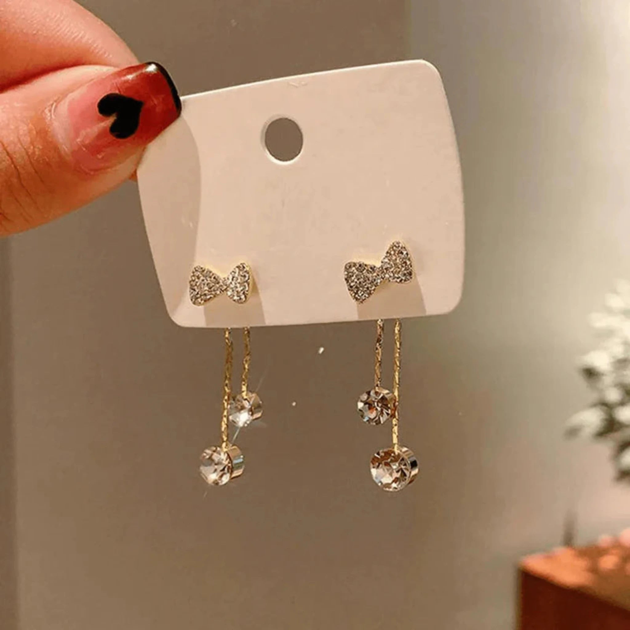 Silver Sparkle Chic Bow Motif Yellow Gold Earring For Woman