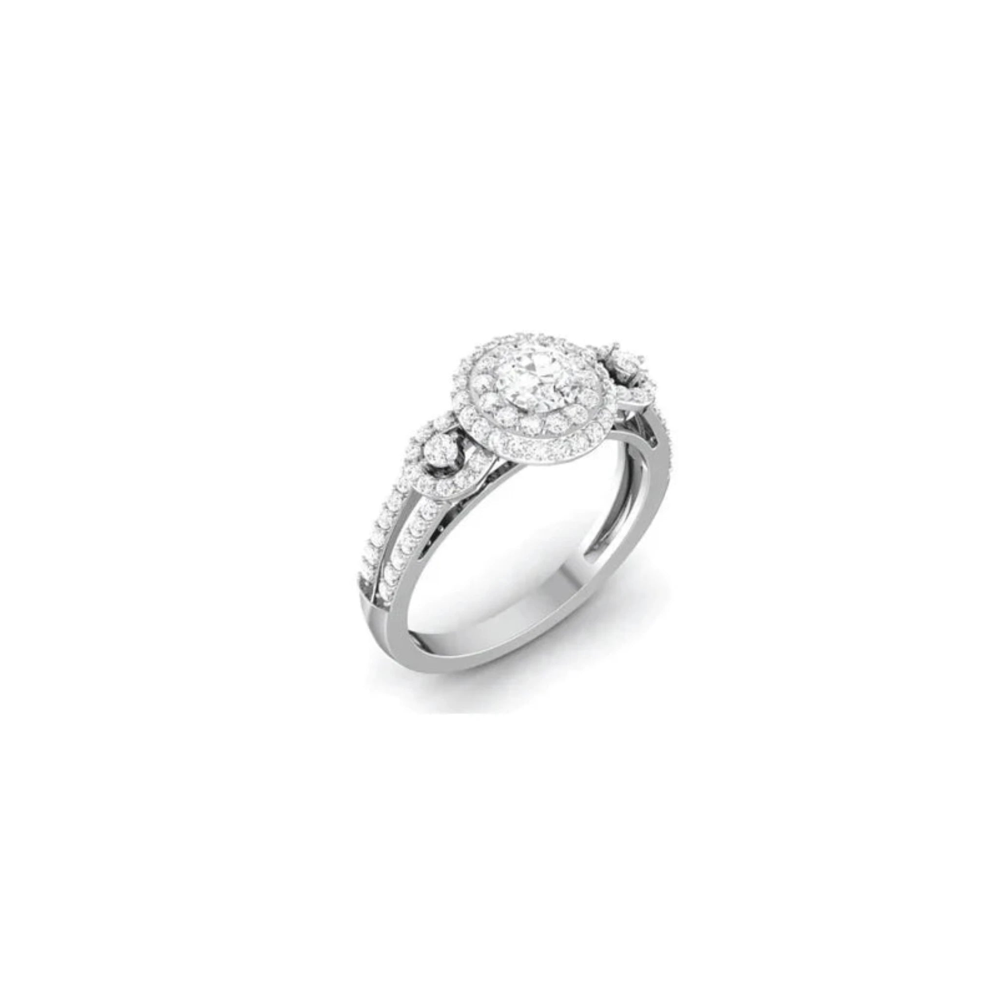 White Gold Adjustable Silver Diamond Double Halo Solitaire Ring For Woman