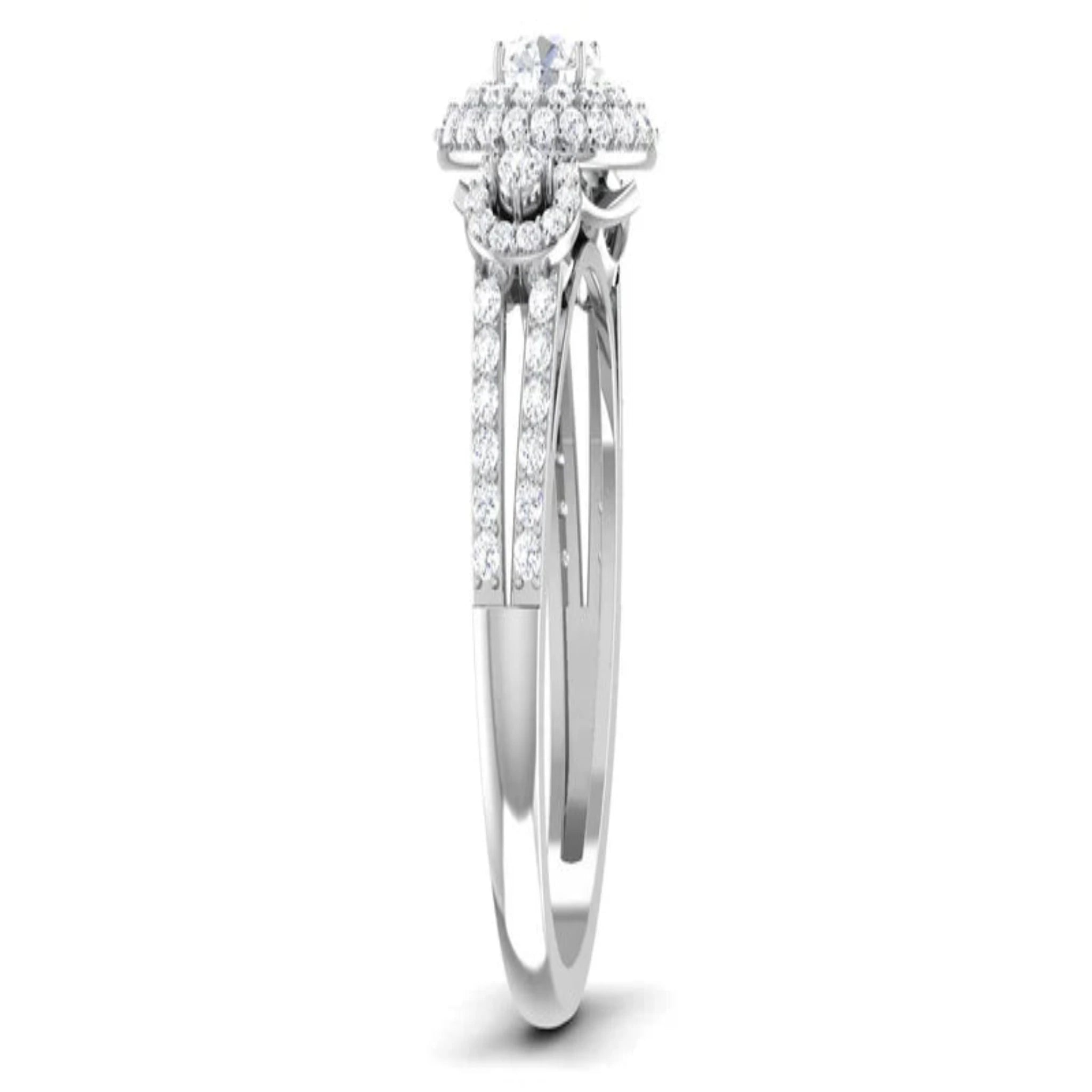 White Gold Adjustable Silver Diamond Double Halo Solitaire Ring For Woman