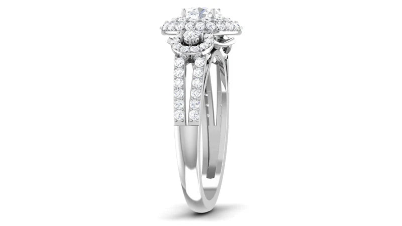 White Gold Adjustable Silver Diamond Double Halo Solitaire Ring For Woman