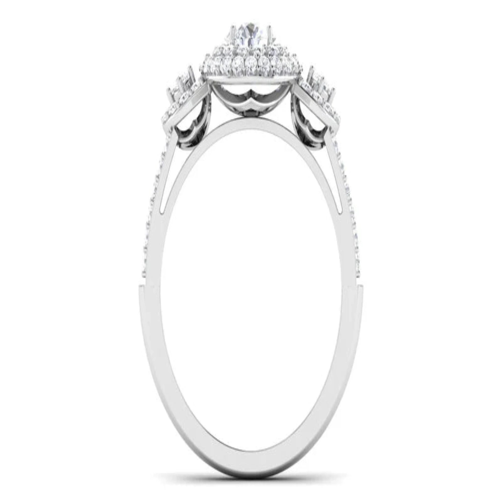 White Gold Adjustable Silver Diamond Double Halo Solitaire Ring For Woman