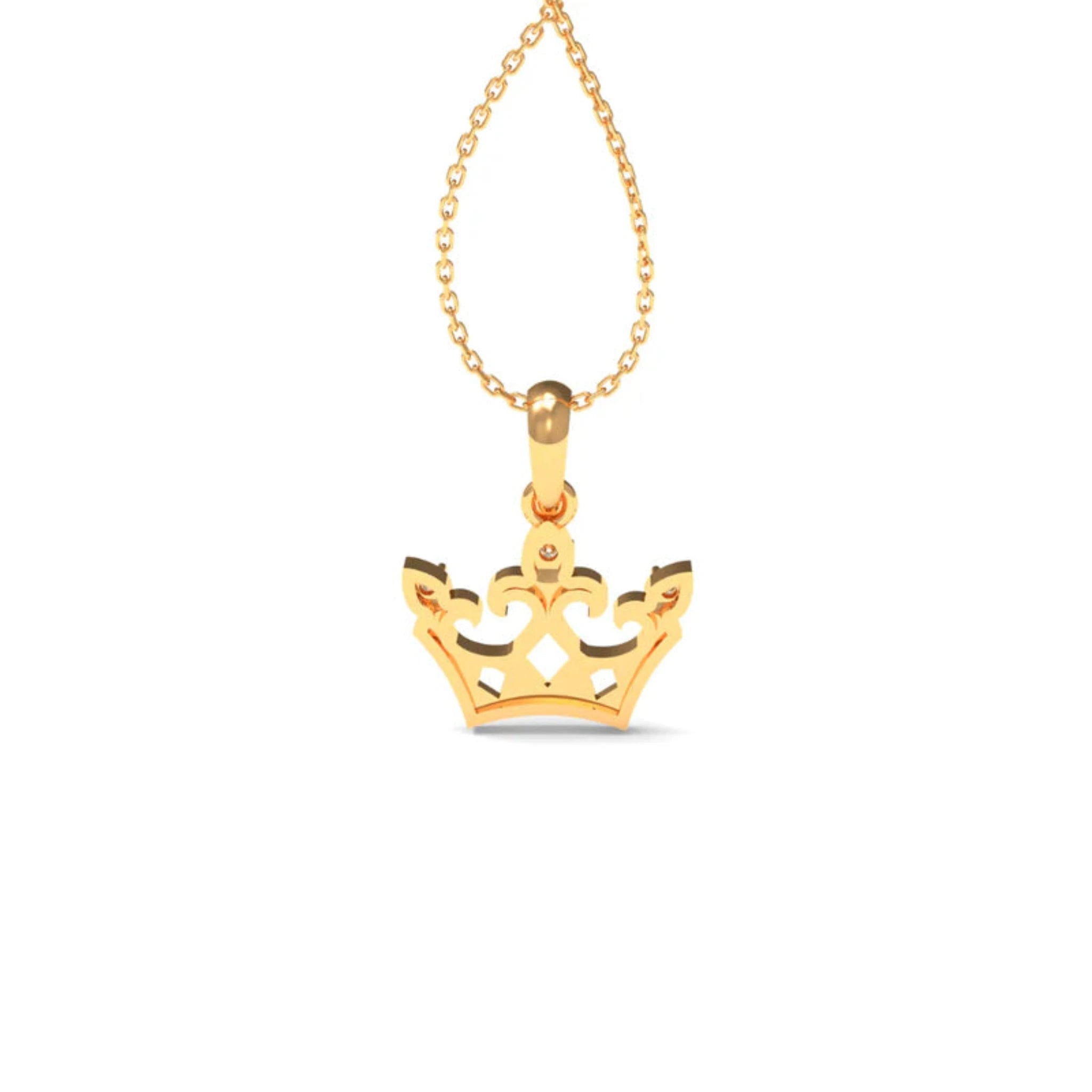 Silver Ornate Cutout Royal Crown Style Yellow Gold Pendant For Kids