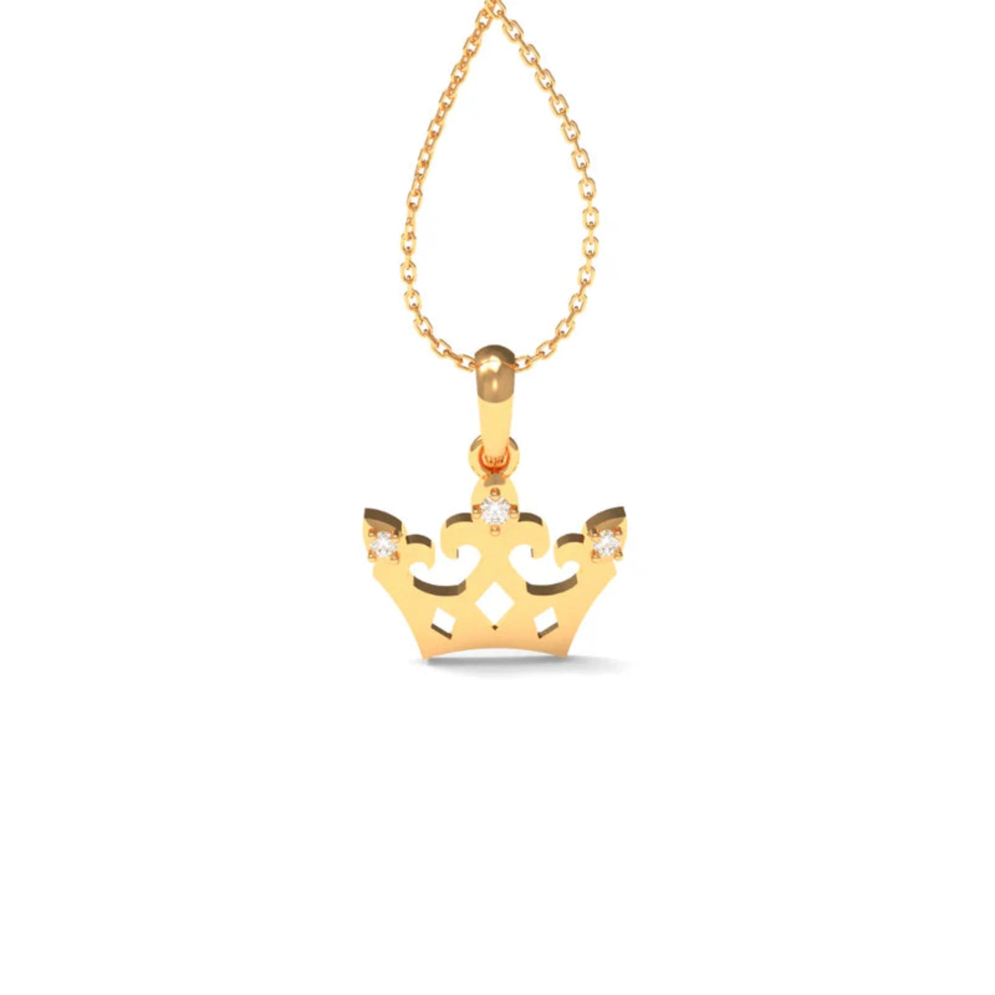 Silver Ornate Cutout Royal Crown Style Yellow Gold Pendant For Kids