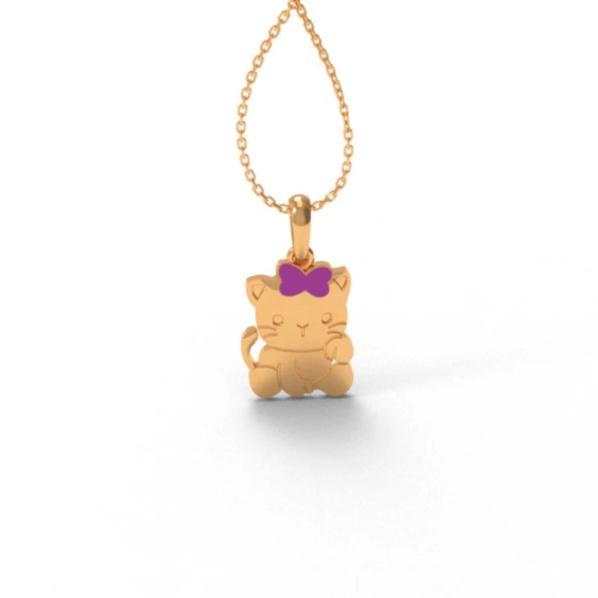 Dainty Cat Yellow Gold Silver Playful Pendant For Kids