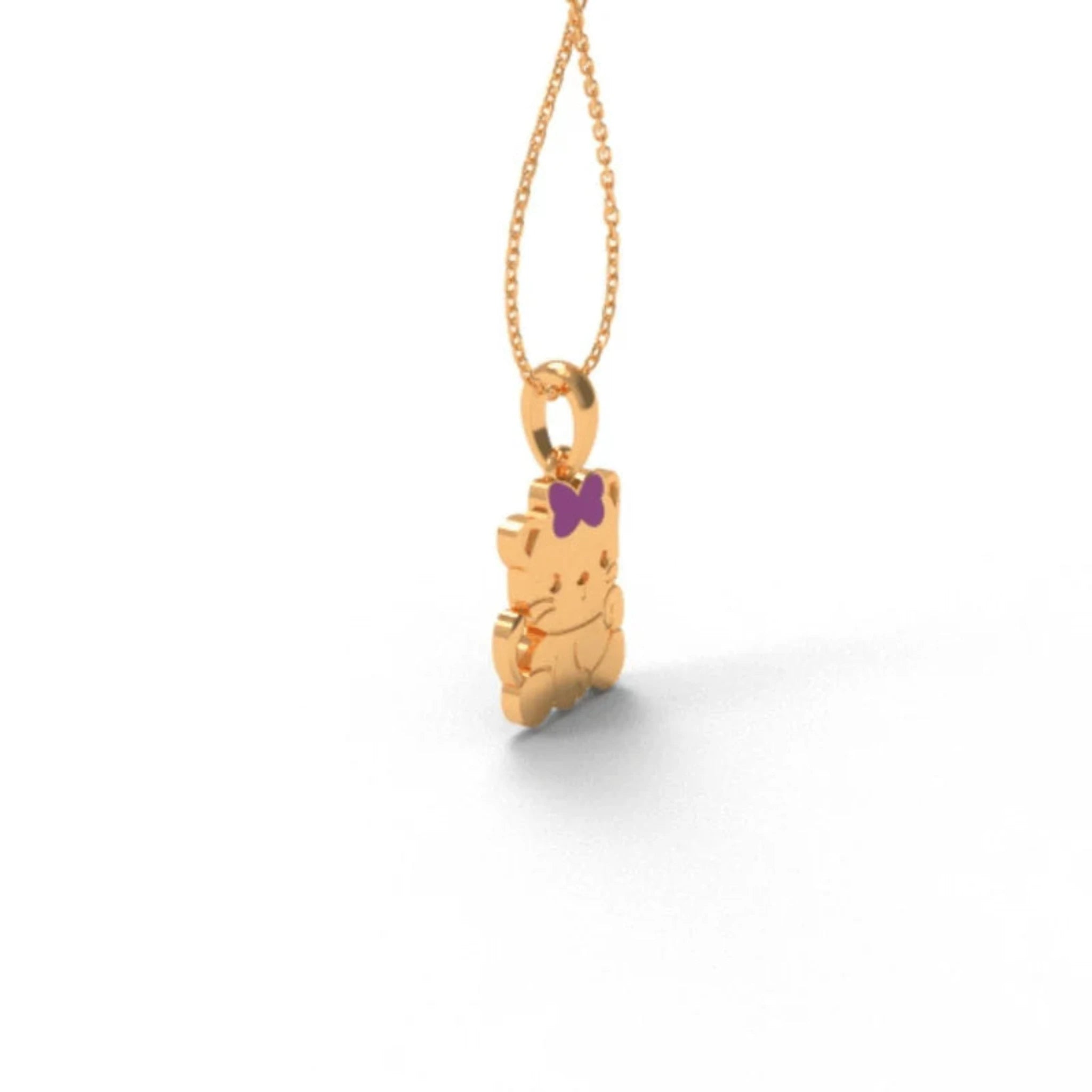 Dainty Cat Yellow Gold Silver Playful Pendant For Kids