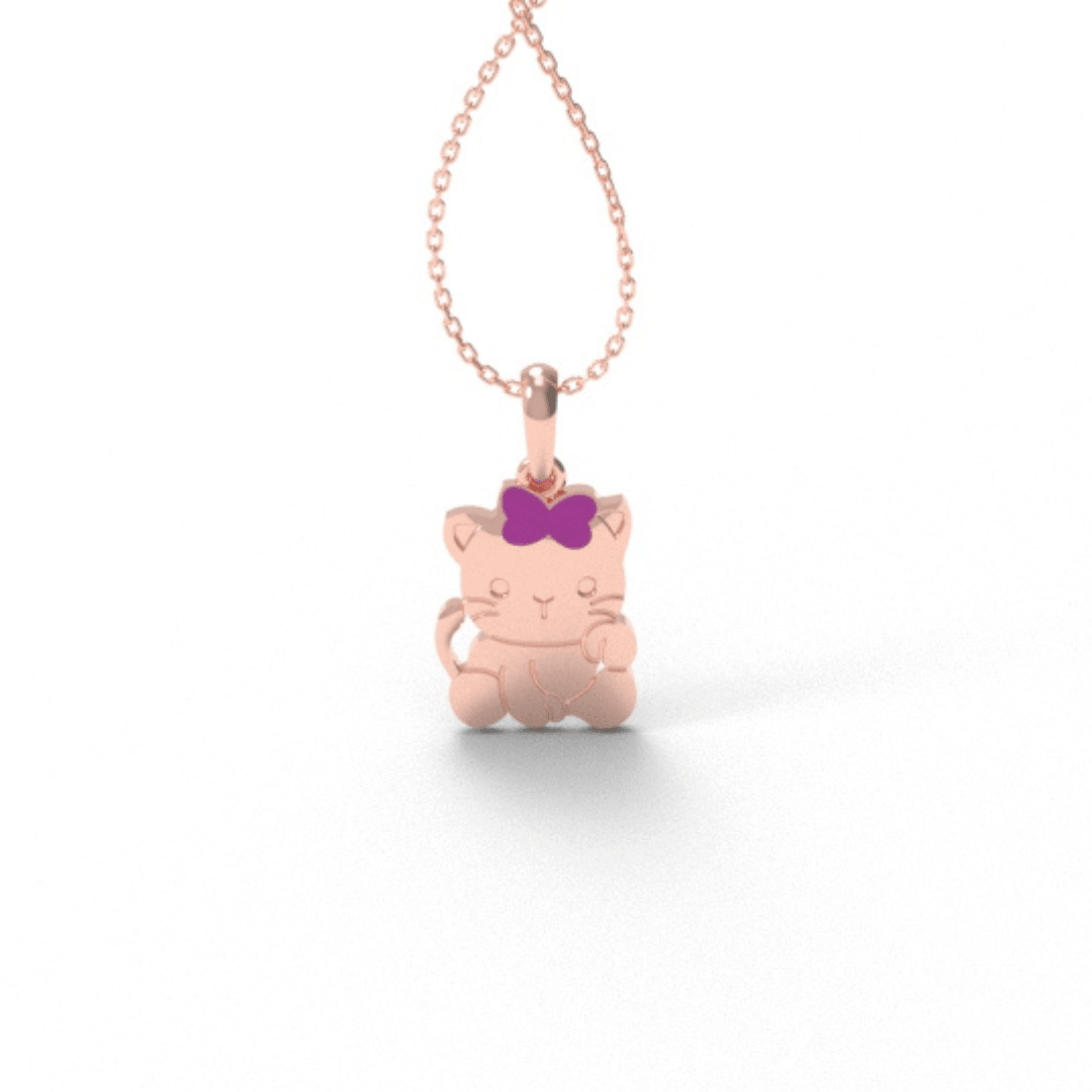 Adorable Kitty Rose Gold Silver Enamel Bow Pendant For Kids