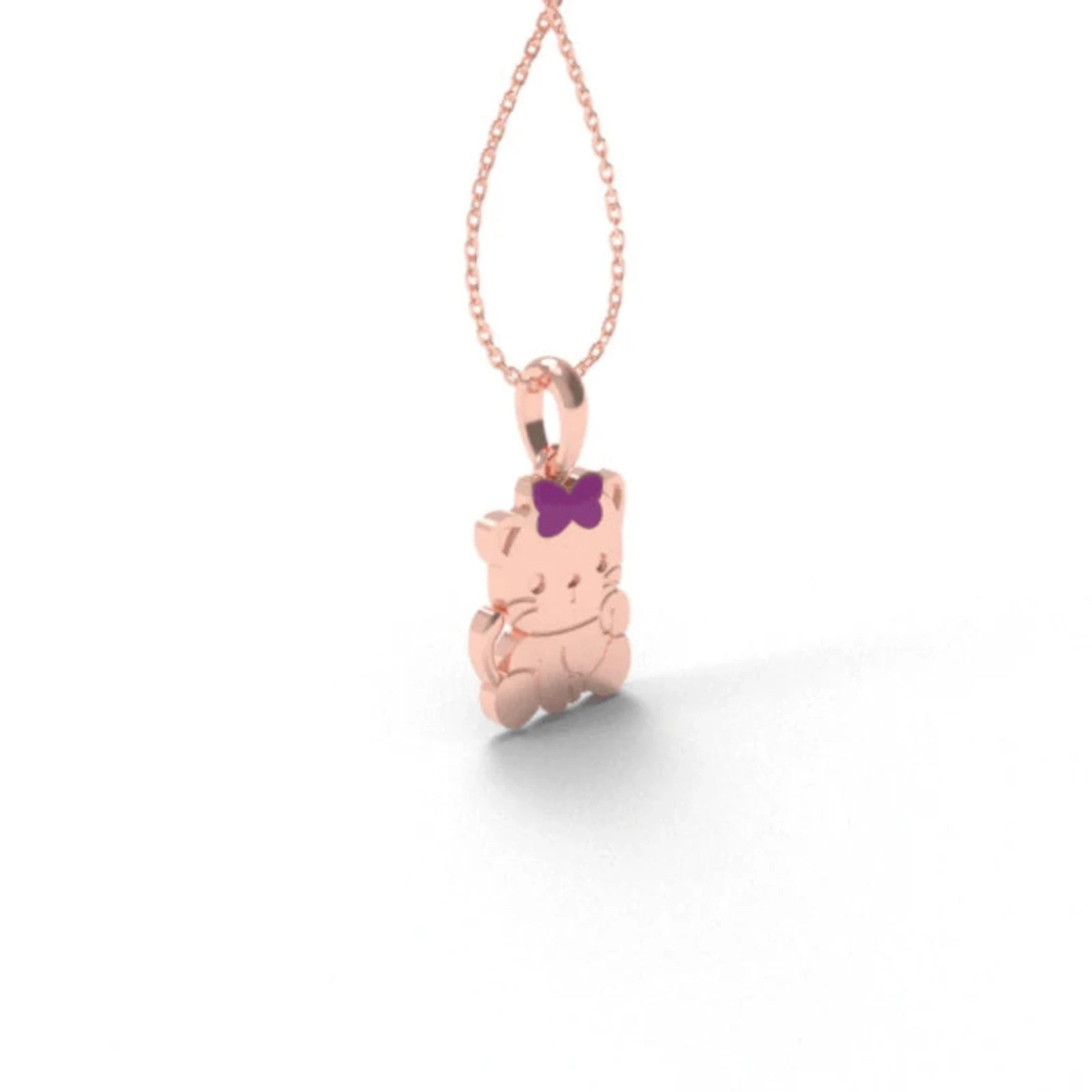 Adorable Kitty Rose Gold Silver Enamel Bow Pendant For Kids