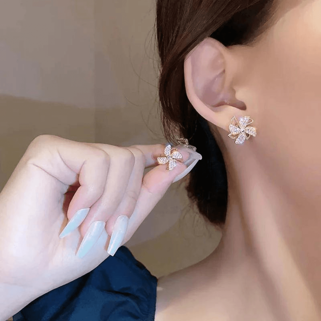 925 Sterling Silver Modern Golden Finish Sophistication East Asia Earrings - Auory