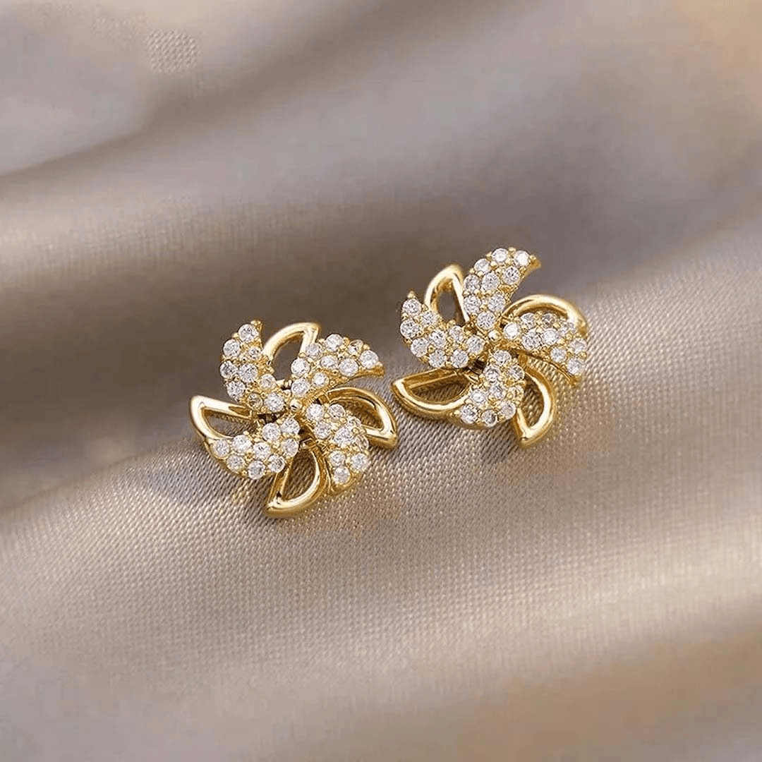 925 Sterling Silver Modern Golden Finish Sophistication East Asia Earrings - Auory