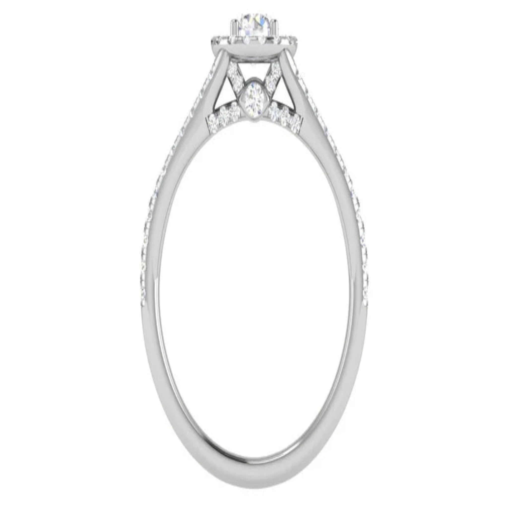 White Gold Adjustable Silver Split Shank Halo Surround Solitaire Sparkle Ring For Woman