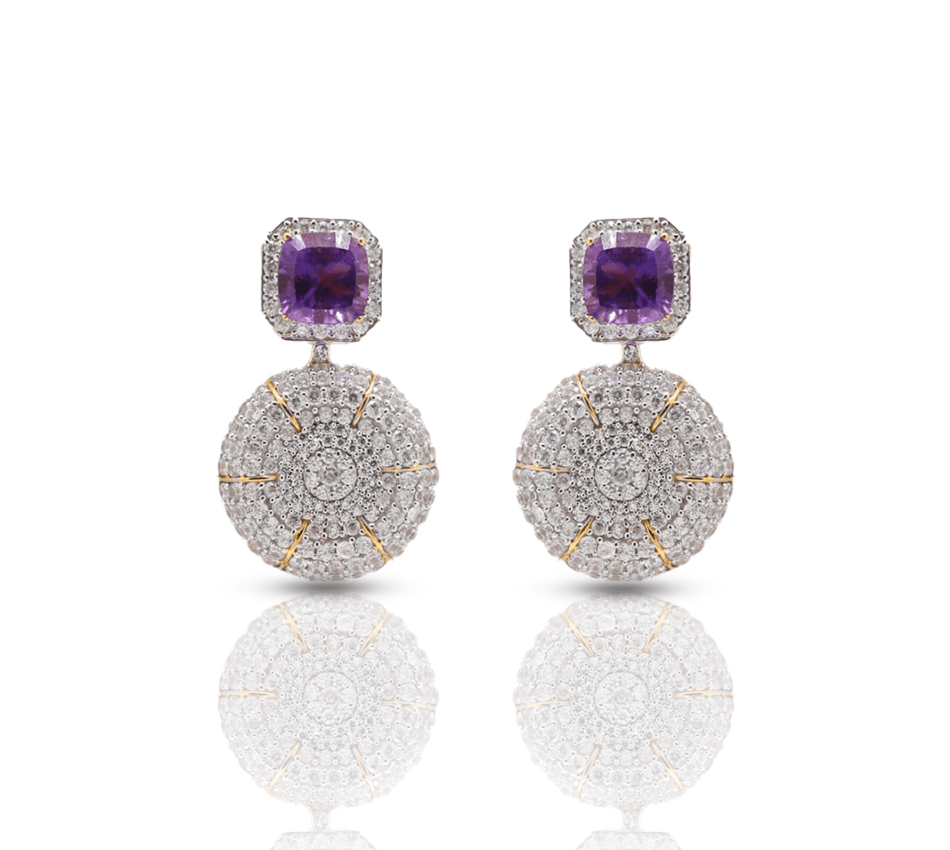 925 Sterling Silver Purple Sapphire Earring - Auory