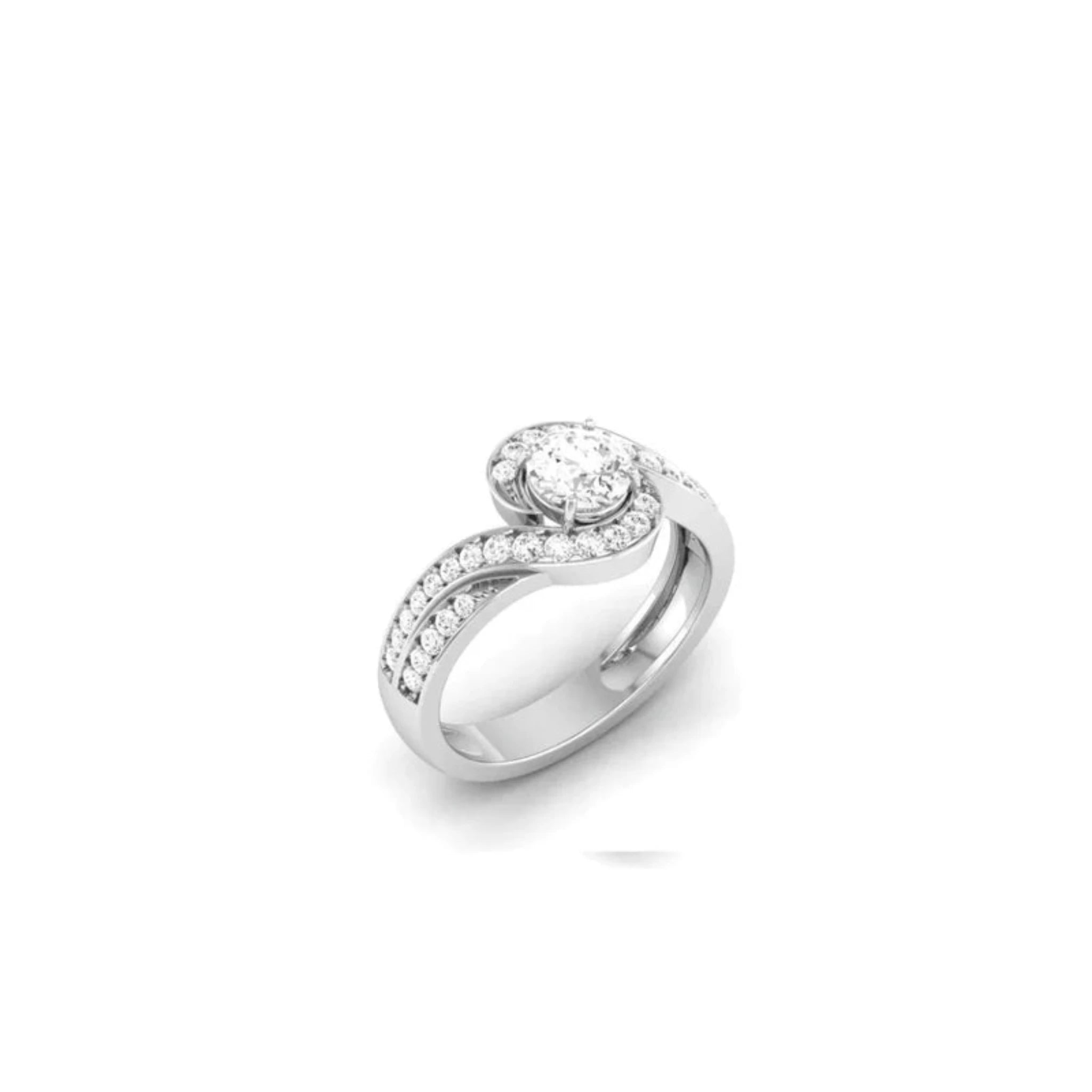 White Gold Adjustable Silver Twisted Band Bridal Solitaire Ring For Woman