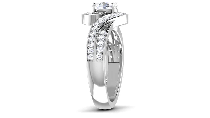 White Gold Adjustable Silver Twisted Band Bridal Solitaire Ring For Woman