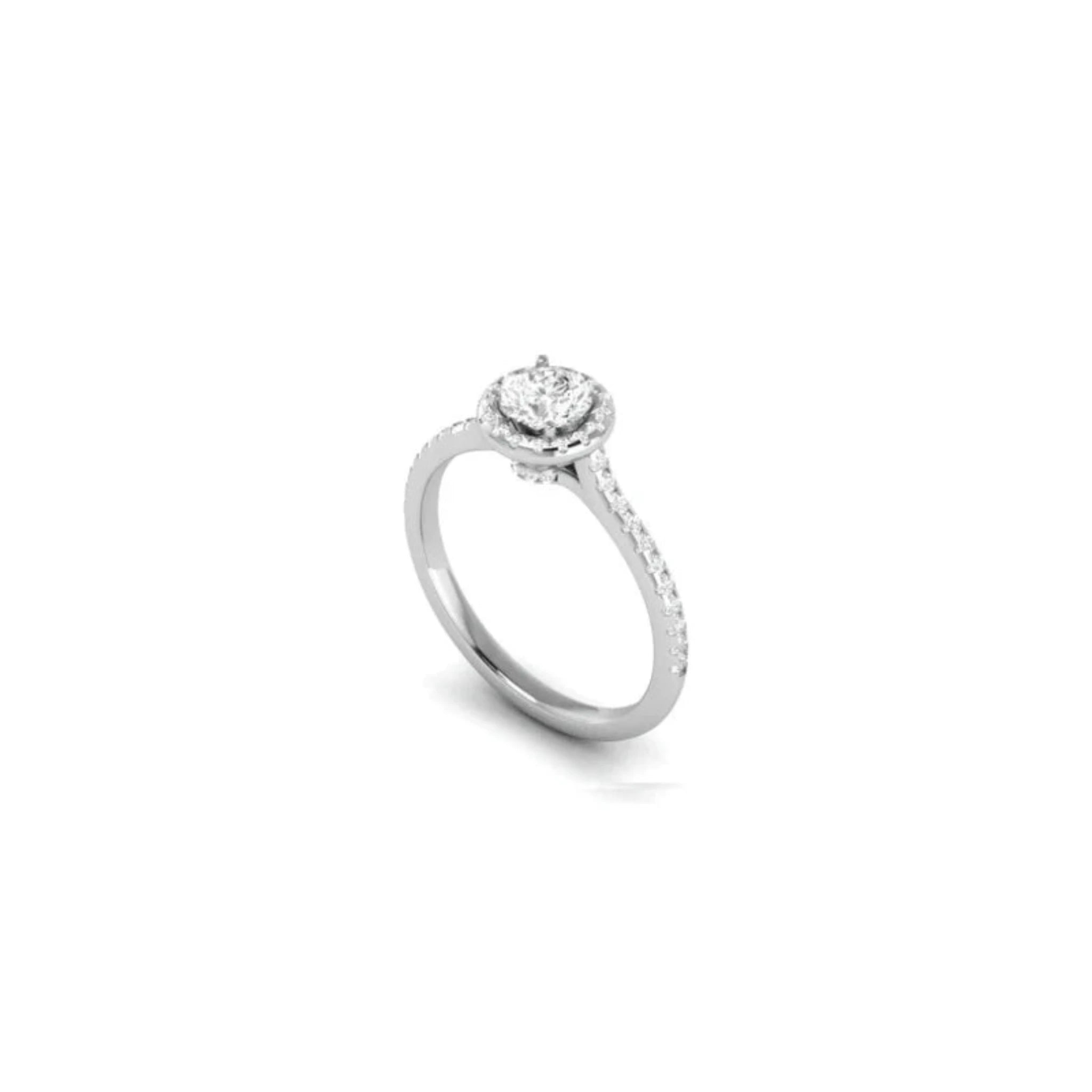 White Gold Adjustable Silver Brilliant Halo Solitaire Bridal Ring For Woman