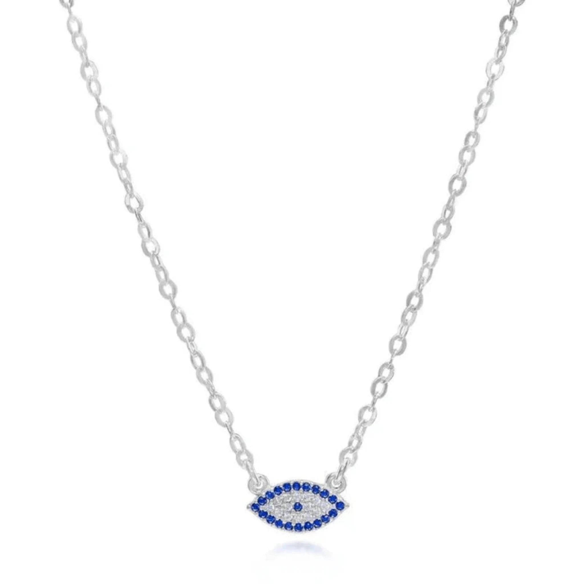 Silver Blue Sapphire Minimalist Marquise Evil Eye Pendant Necklace White Gold Pendant For Women