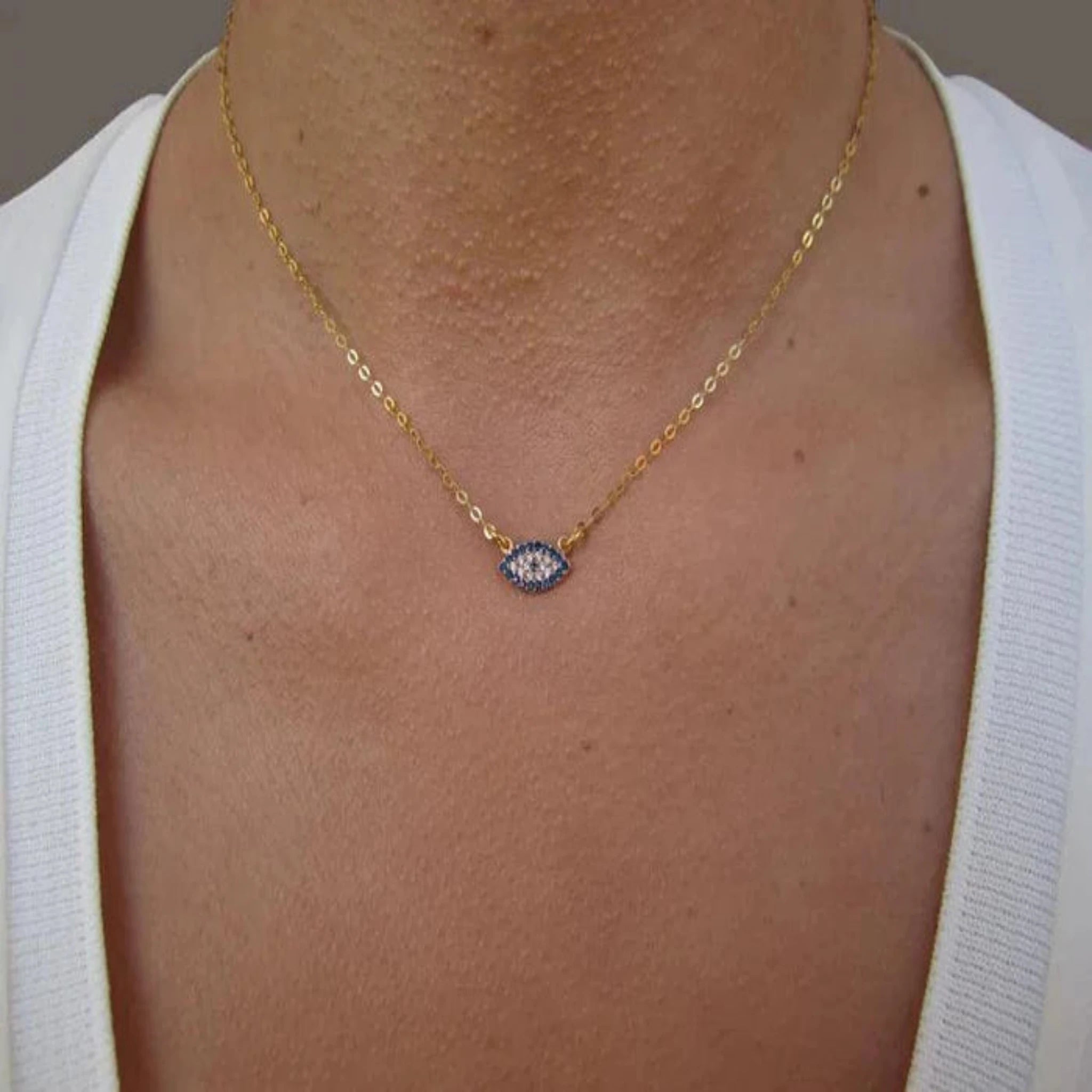 Silver Blue Sapphire Minimalist Marquise Evil Eye Pendant Necklace Yellow Gold Pendant For Women