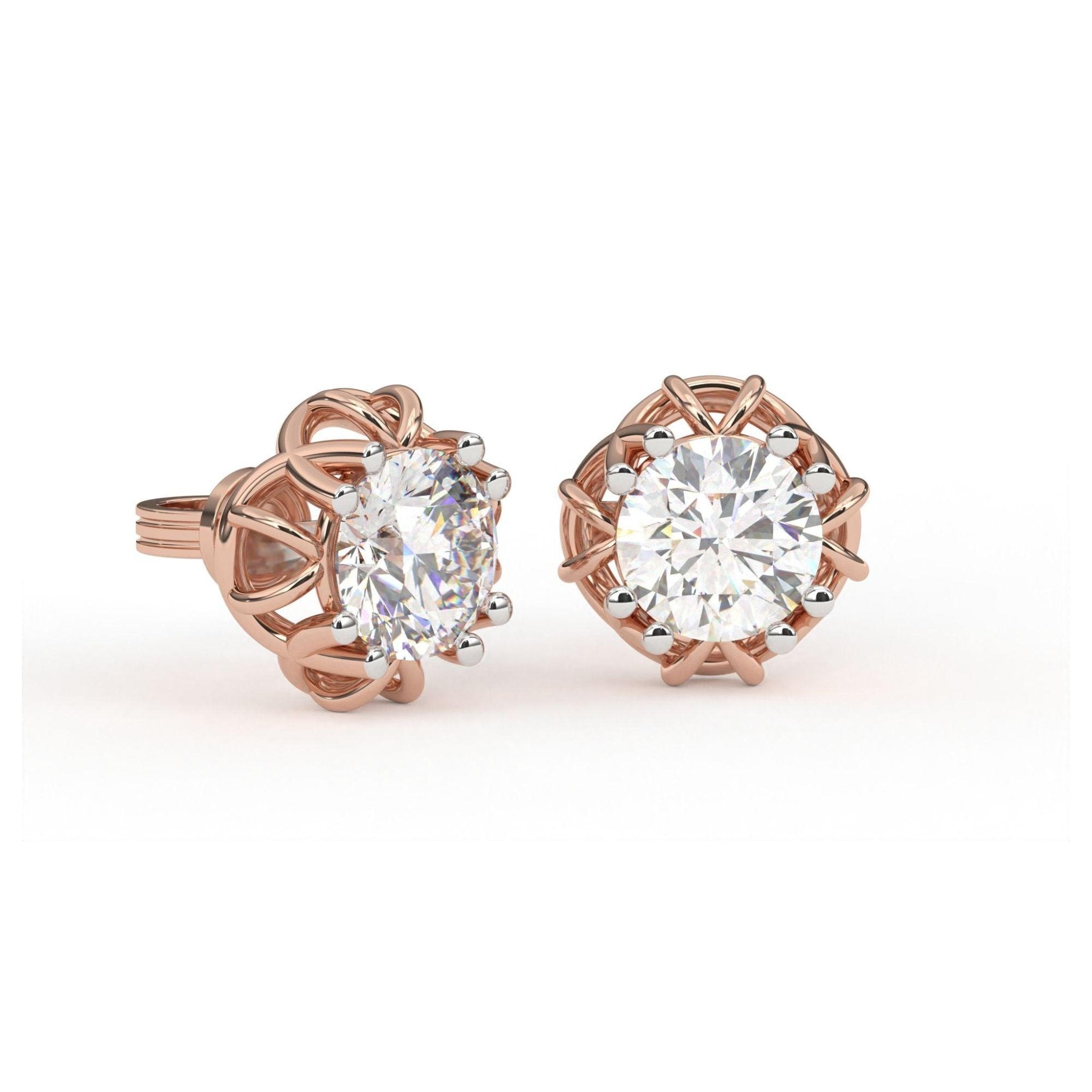 Floral Round Cut Diamond Silver Rose Gold Plated Earring For Women