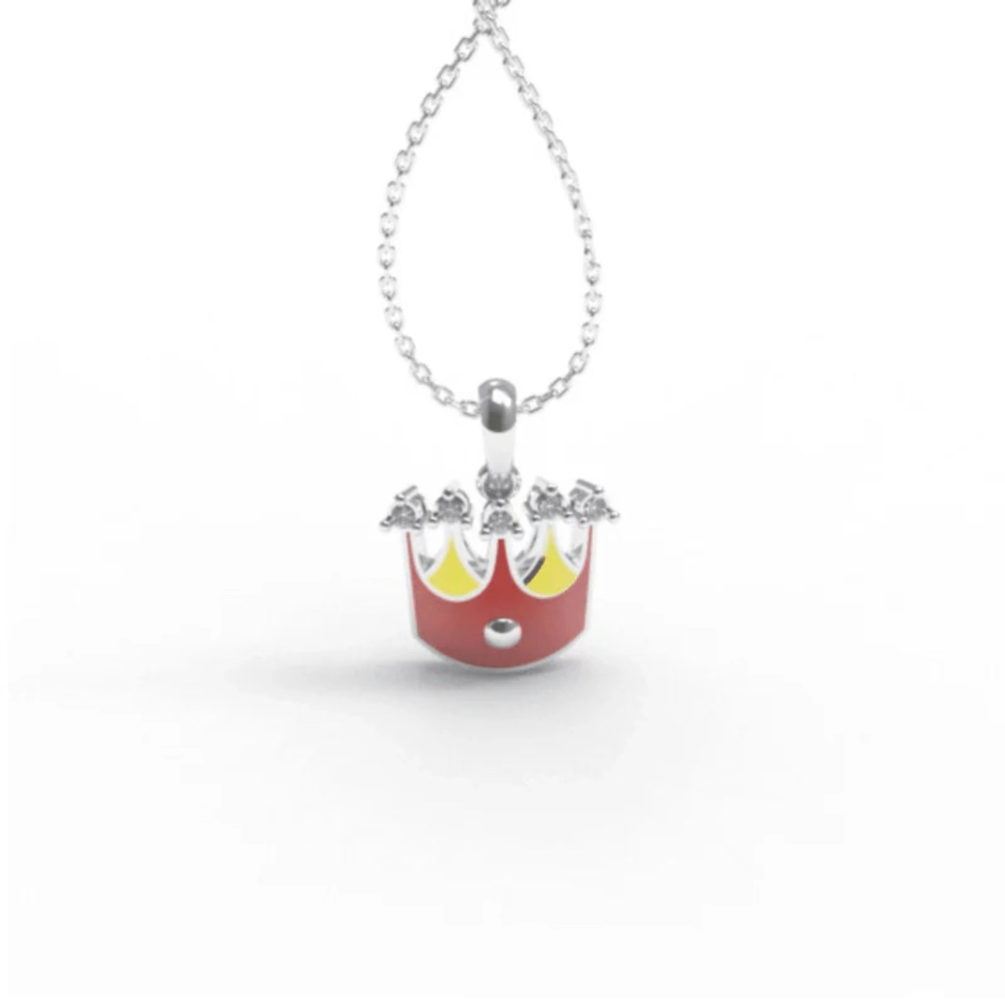 Silver Enamel Red Yellow Mini Royal Crown White Gold Pendant For Kids