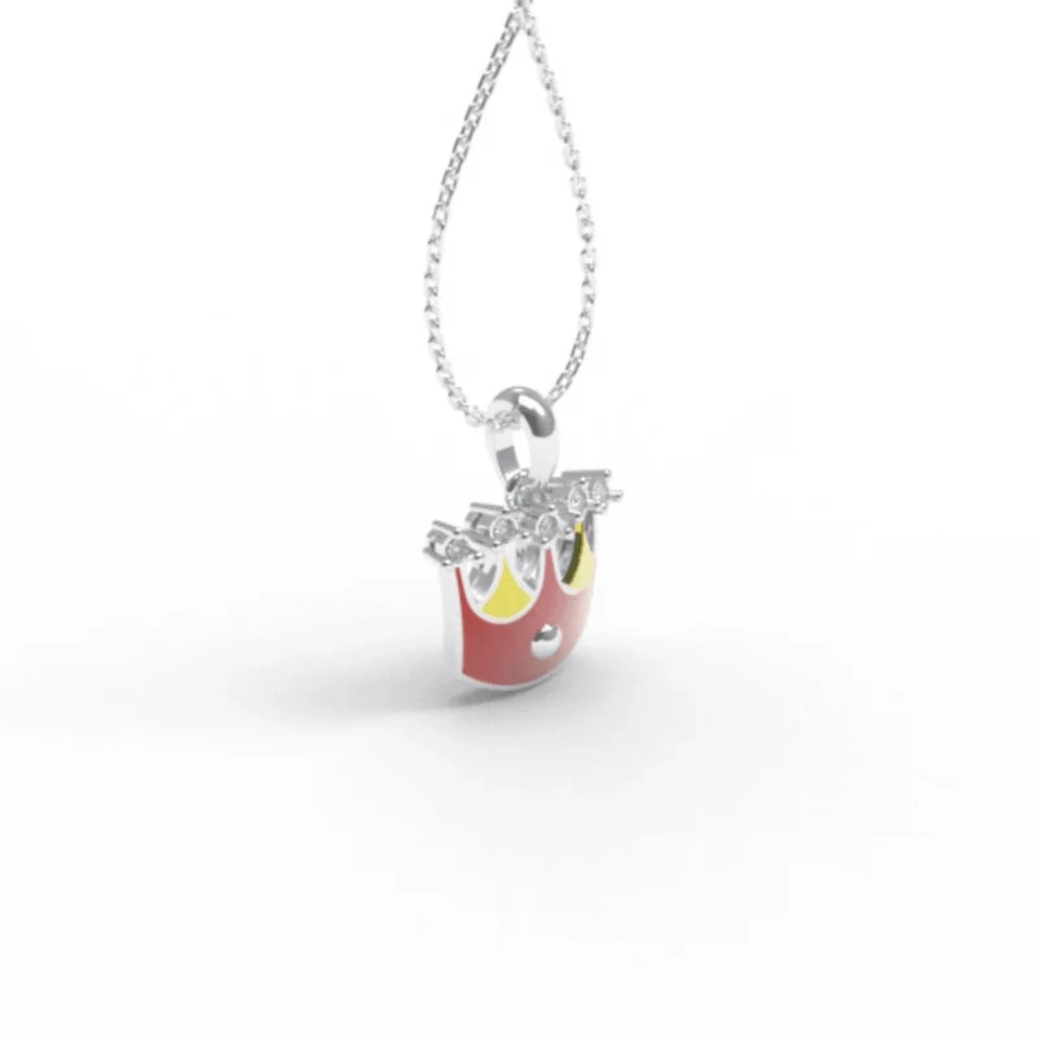 Silver Enamel Red Yellow Mini Royal Crown White Gold Pendant For Kids