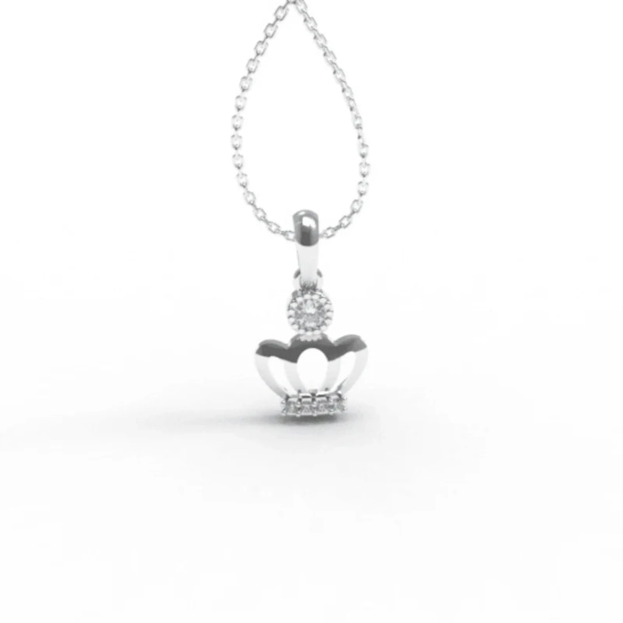 Silver Petite Halo Accent Royal Crown Mini White Gold Pendant For Kids