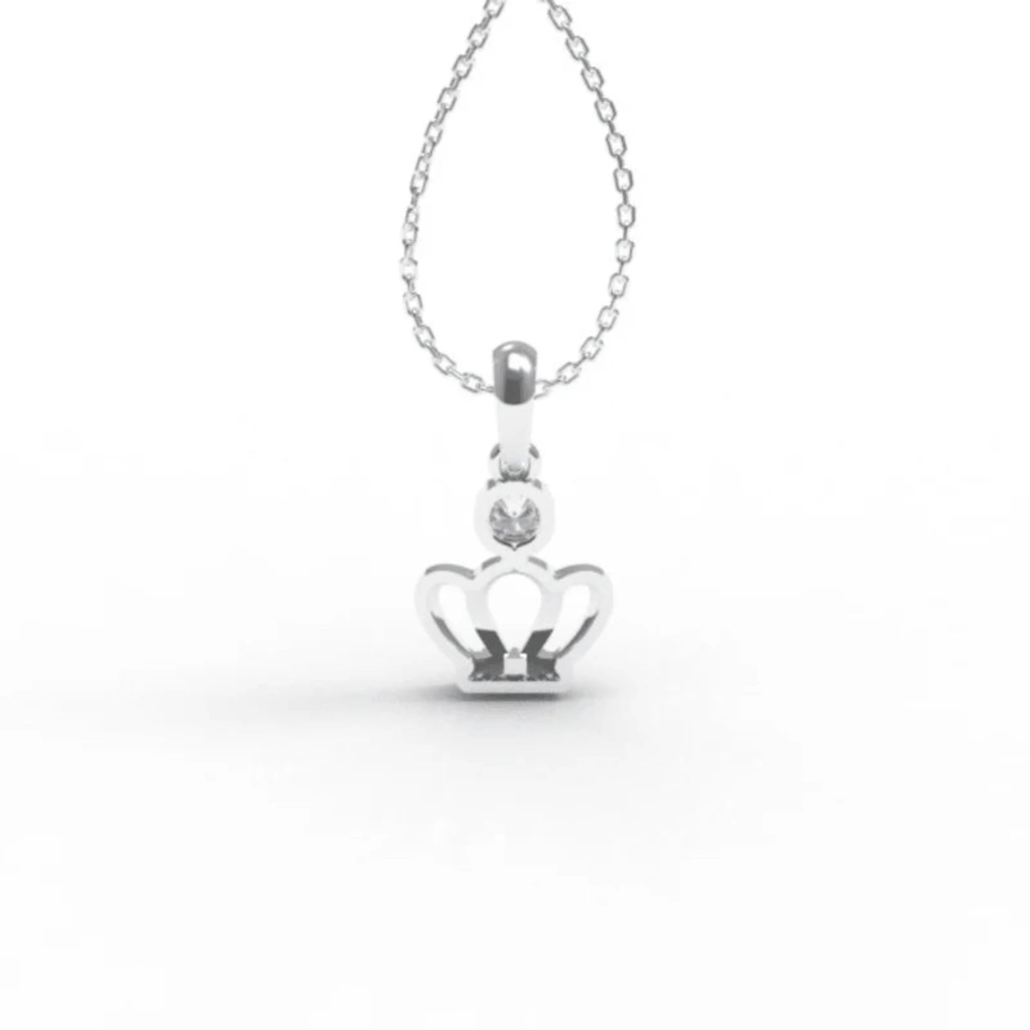 Silver Petite Halo Accent Royal Crown Mini White Gold Pendant For Kids