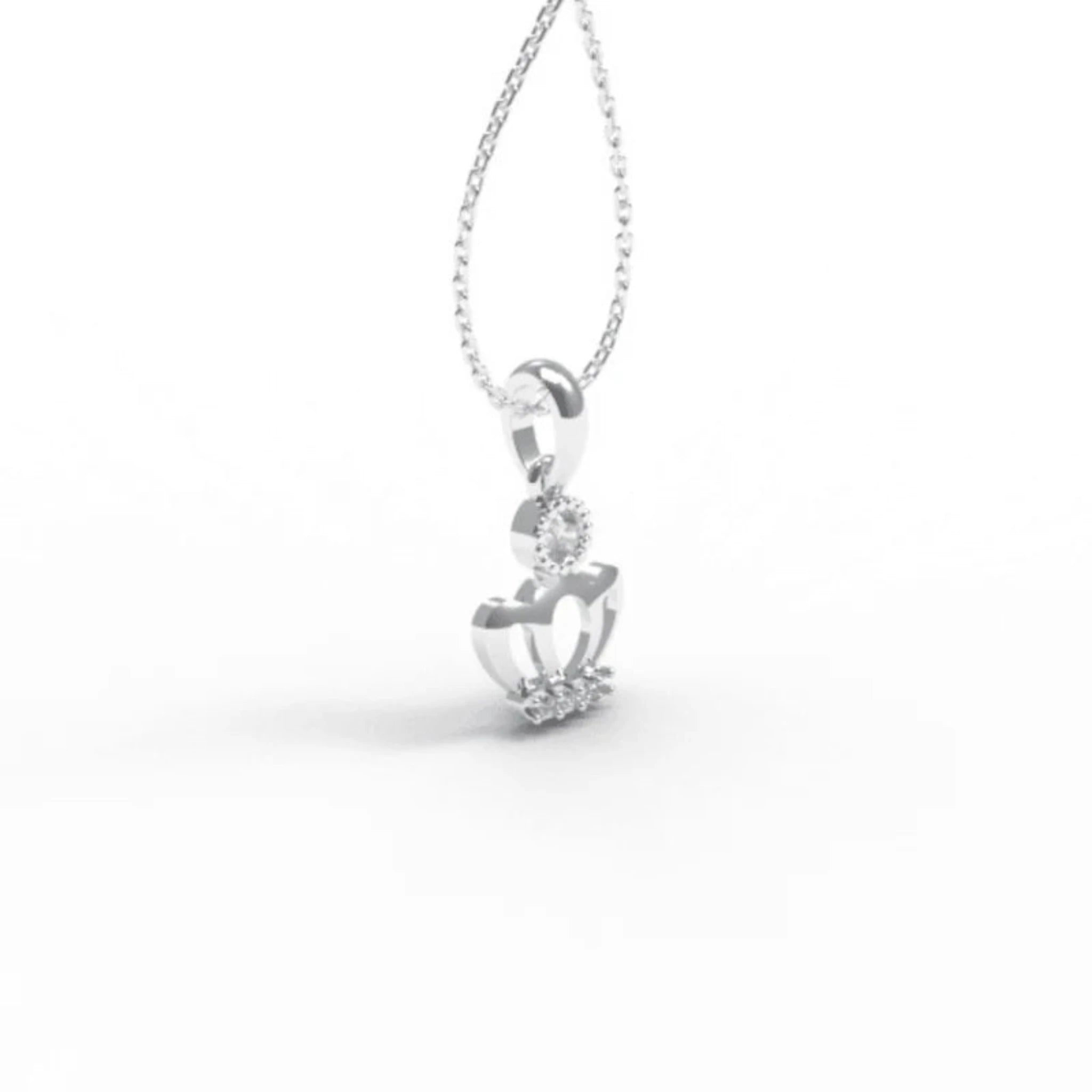 Silver Petite Halo Accent Royal Crown Mini White Gold Pendant For Kids