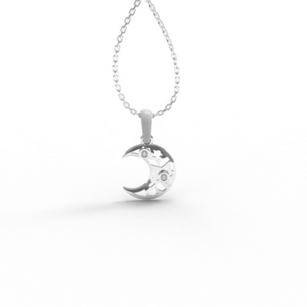 925 Sterling Silver Shimmering Moon Kid's Pendant - Auory