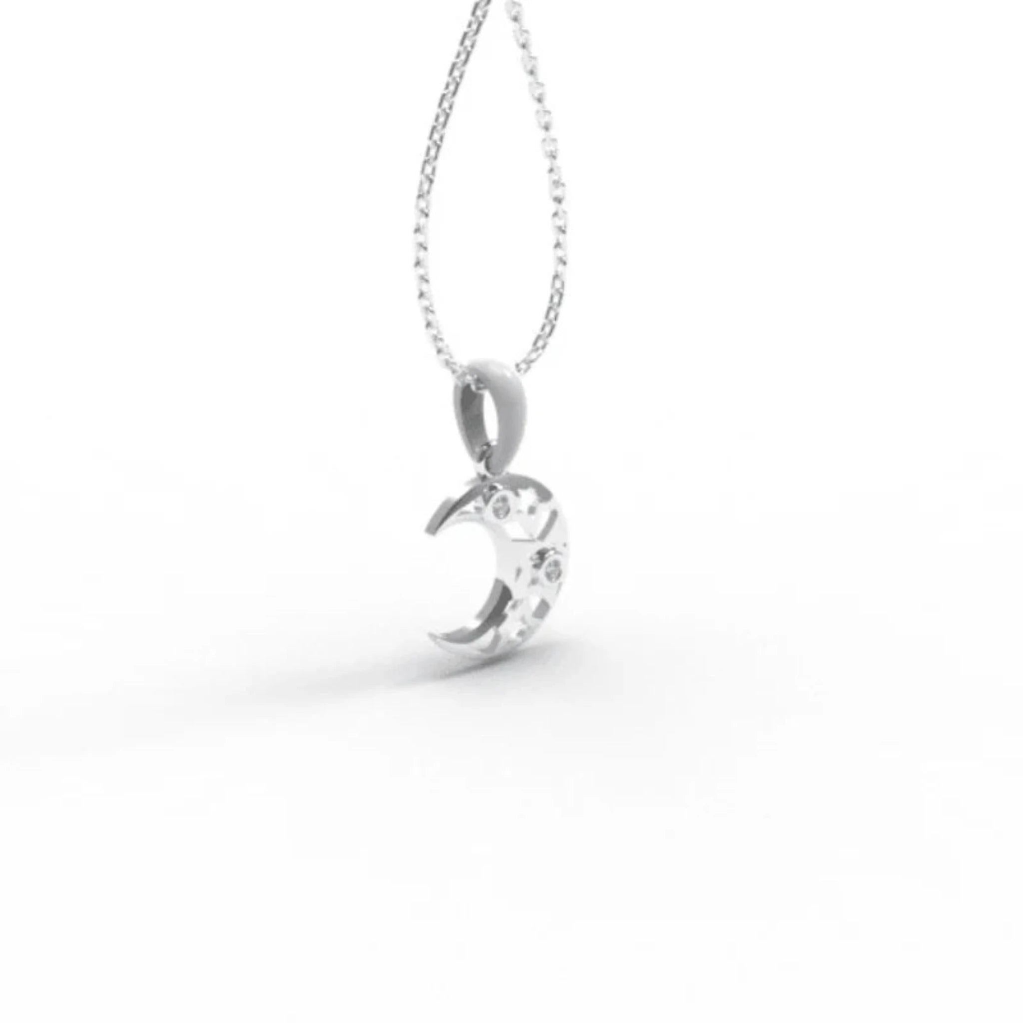 Silver Crescent Cosmic Inspiration Sparkling Moon Stars Necklace Pendant For Kids