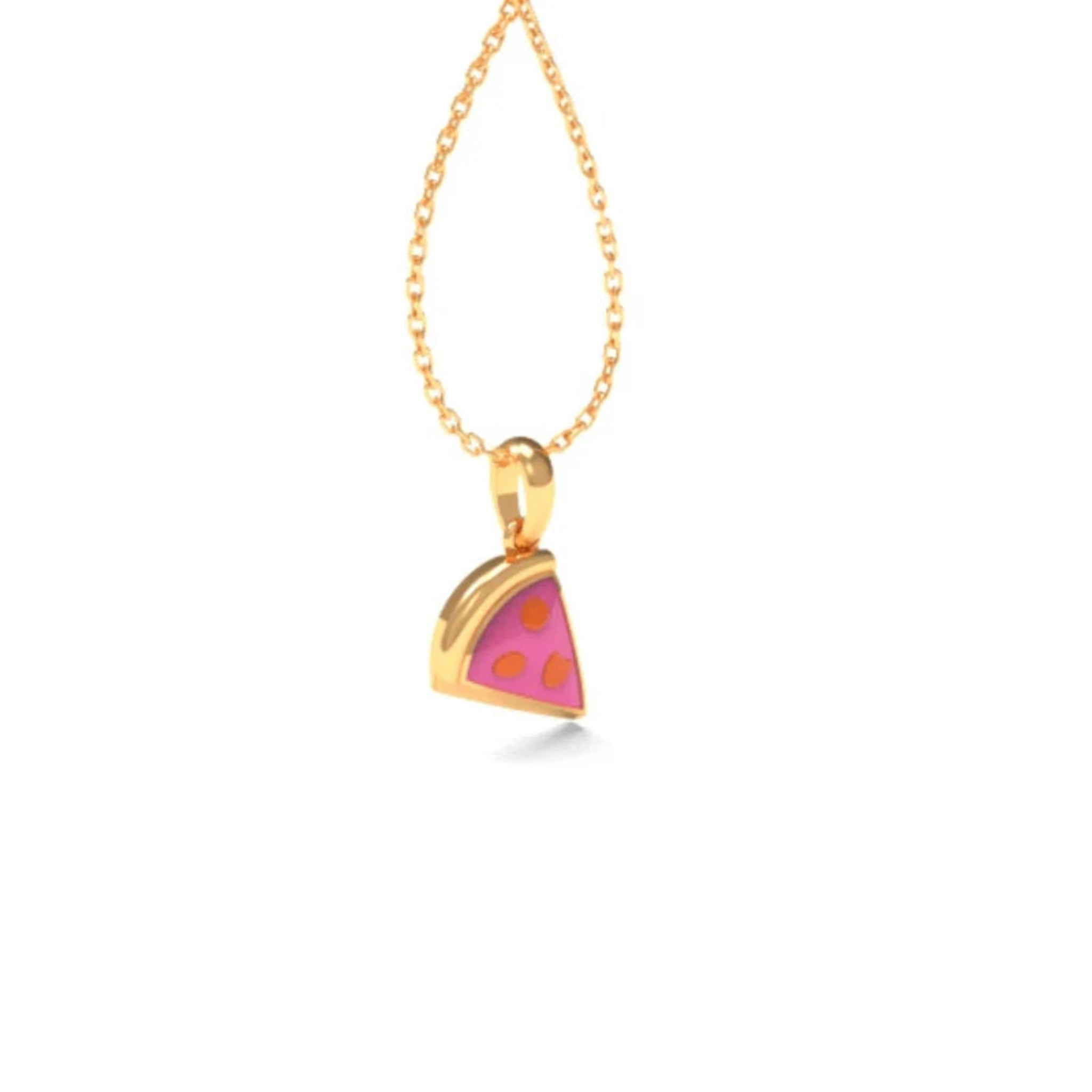 Petite Pink Enamel Silver Yellow Gold Pizza Slice Pendant for Kids