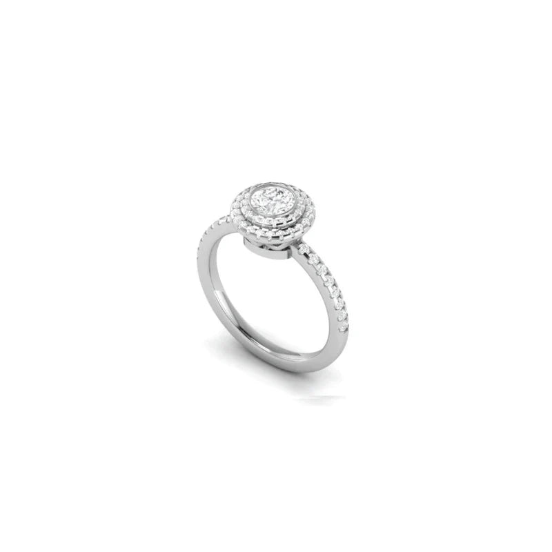 White Gold Adjustable Silver Halo Round Solitaire Ring For Woman