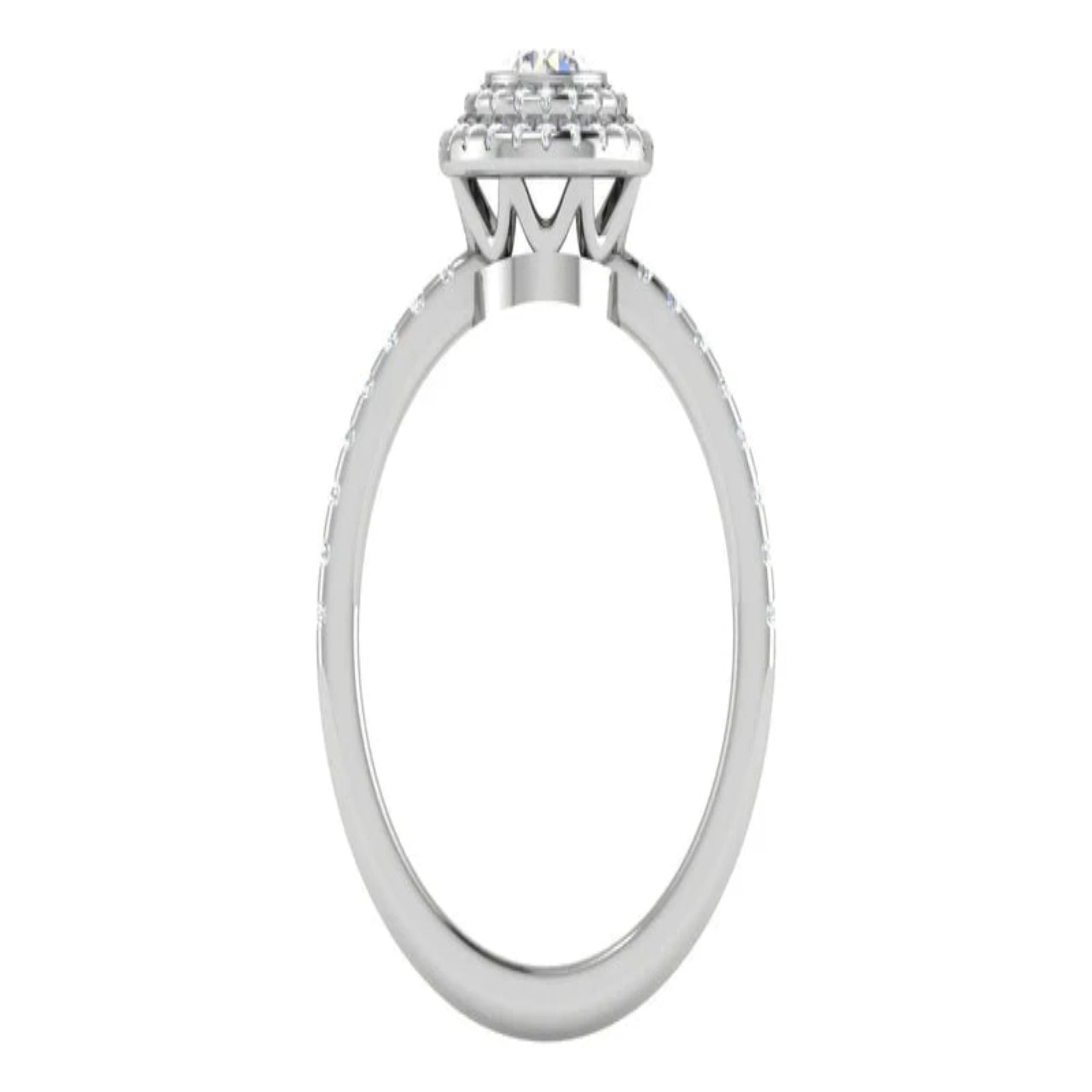 White Gold Adjustable Silver Halo Round Solitaire Ring For Woman